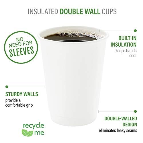 Restaurantware 16oz Disposable Coffee Cups - 500 Pack Double Wall Insulated Hot Cups for Coffee, Tea & Hot Chocolate | White Rippled Paper Cups with Separate Lids | Perfect for Cafes, Offices & Catering Events