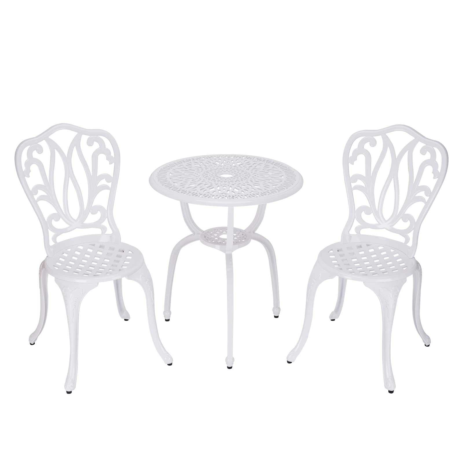 3-Piece Outdoor Bistro Set - Rust-Resistant Cast Aluminum Patio Table & Chairs for Garden, Porch, Yard - Perfect for Coffee Mornings & Relaxing Evenings (White)