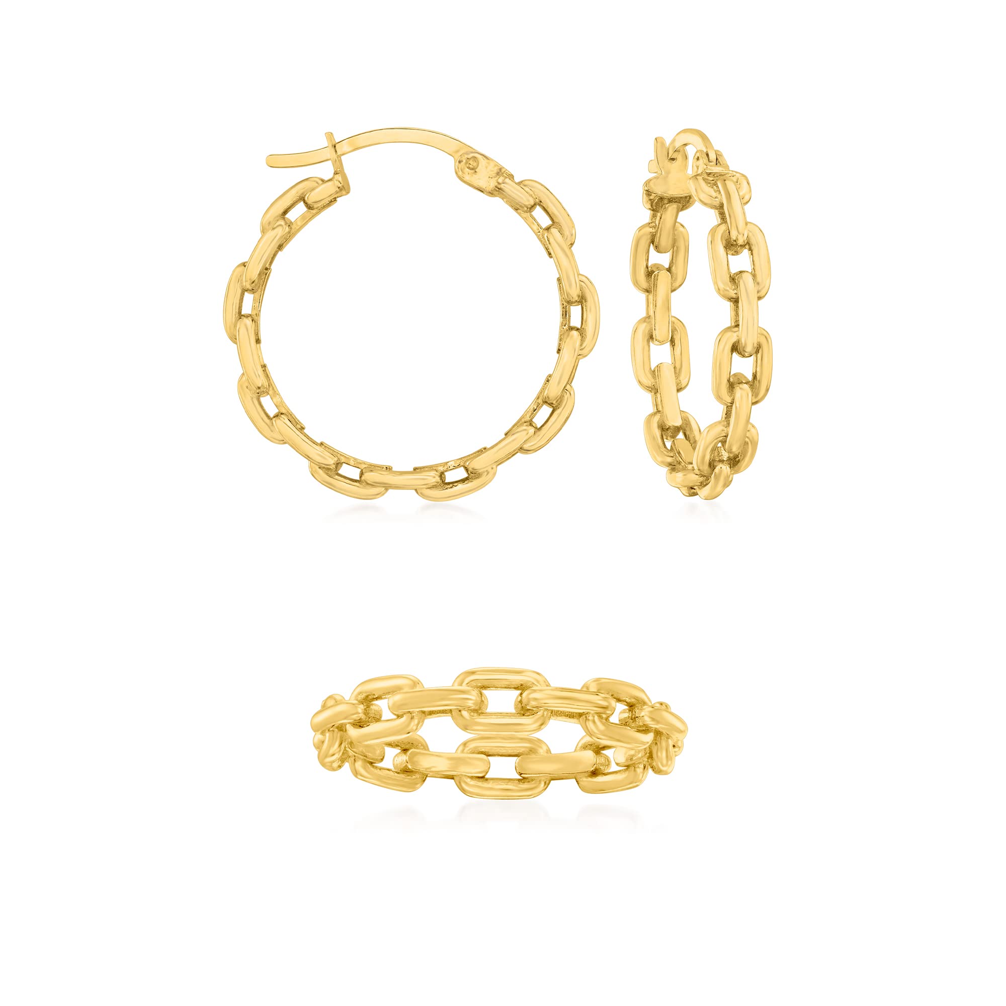 Ross-Simons 18kt Gold Over Sterling Silver Jewelry Set - Paper Clip Link Hoop Earrings & Ring | Elegant Gift for Women, Perfect for Parties & Special Occasions