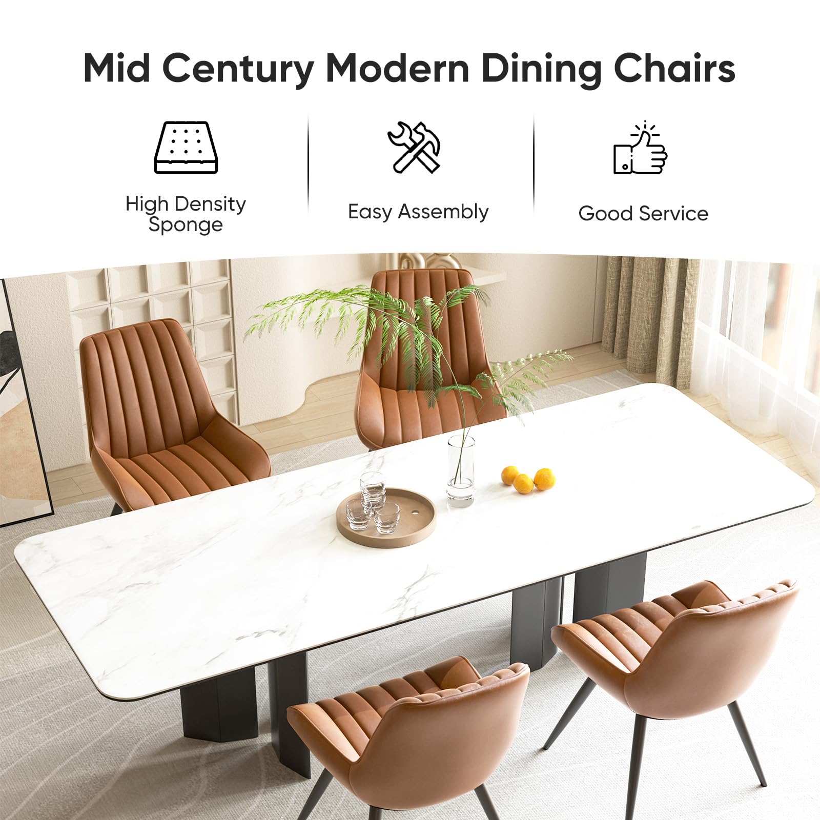 4 Modern Upholstered Dining Chairs Set with Thick Cushions & Sturdy Metal Legs - Brown Fabric Kitchen Side Chairs for Dining Room, Breakfast Nook, and Restaurant Use