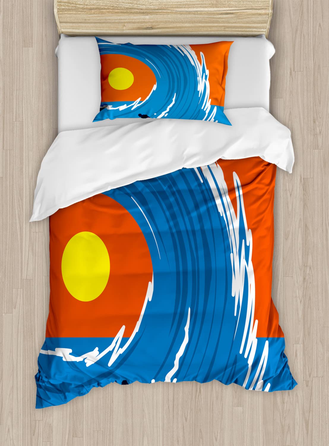 Ambesonne Surfing Duvet Cover Set - Retro Ocean Wave Print with 2 Duvet Covers & 2 Pillowcases, Twin Size 2-Pack in Violet Blue Scarlet - Perfect for Beach Themed Bedrooms & Surf Lovers' Home Decor