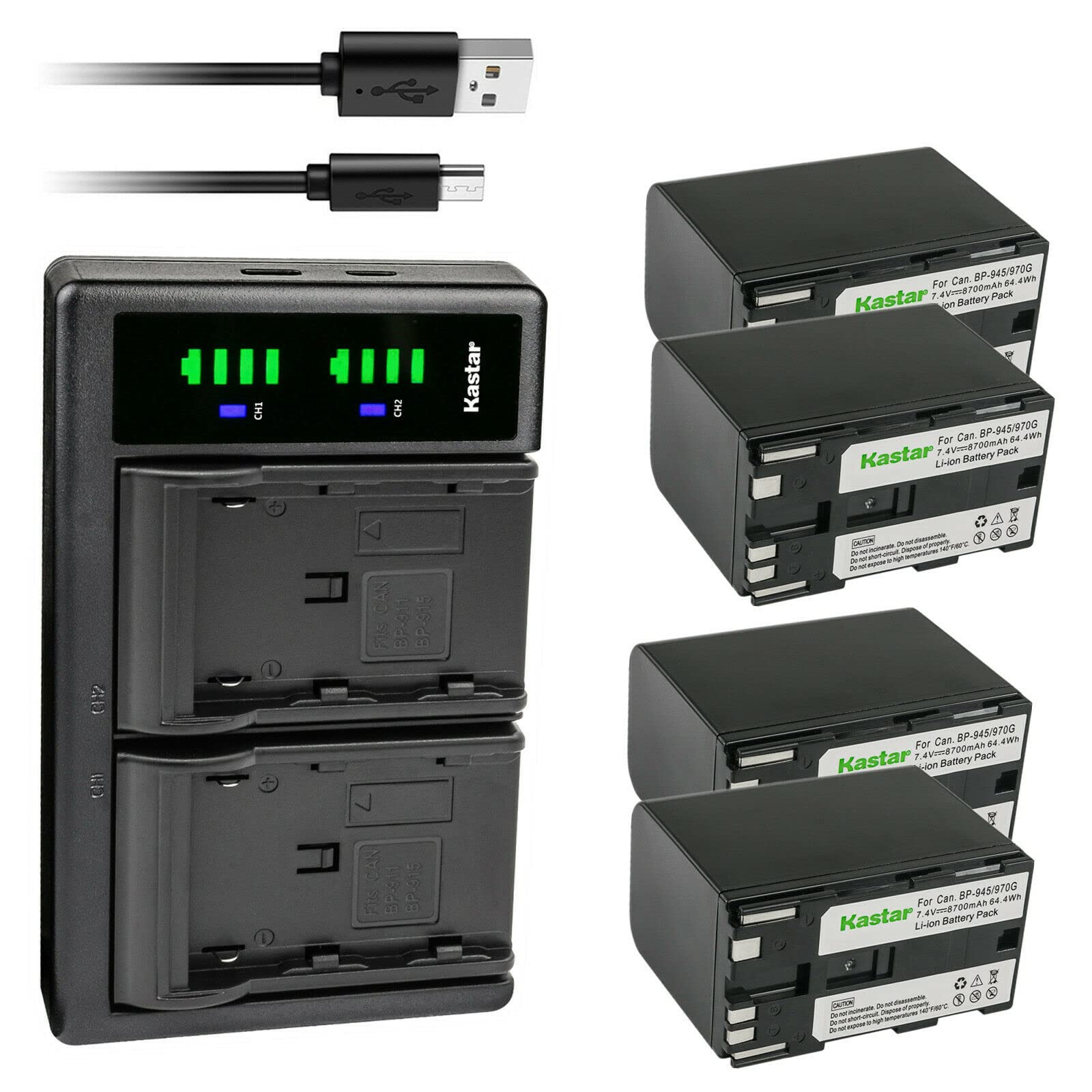 Kastar 4-Pack LP-E6N Battery & LTD2 USB Charger Compatible with Canon EOS C100 Mark II, C300, C500, ES50-ES75 & ES300V-ES520A Cameras - Perfect for Professional Videography & Photography On-The-Go