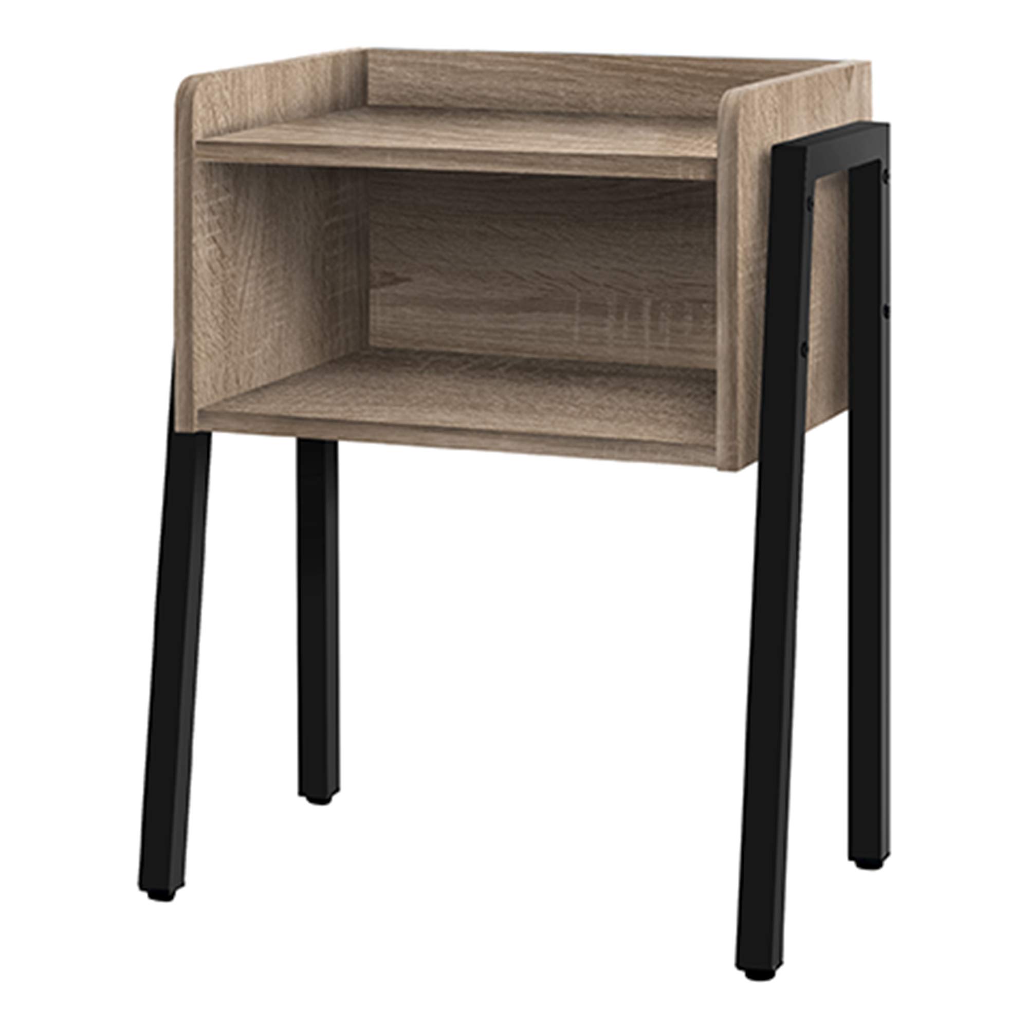 Offex 23-Inch Height Modern Rectangular Nightstand with Open Shelf & Black Metal Legs - Dark Taupe Finish | Bedside Table for Bedroom, Living Room, or Office