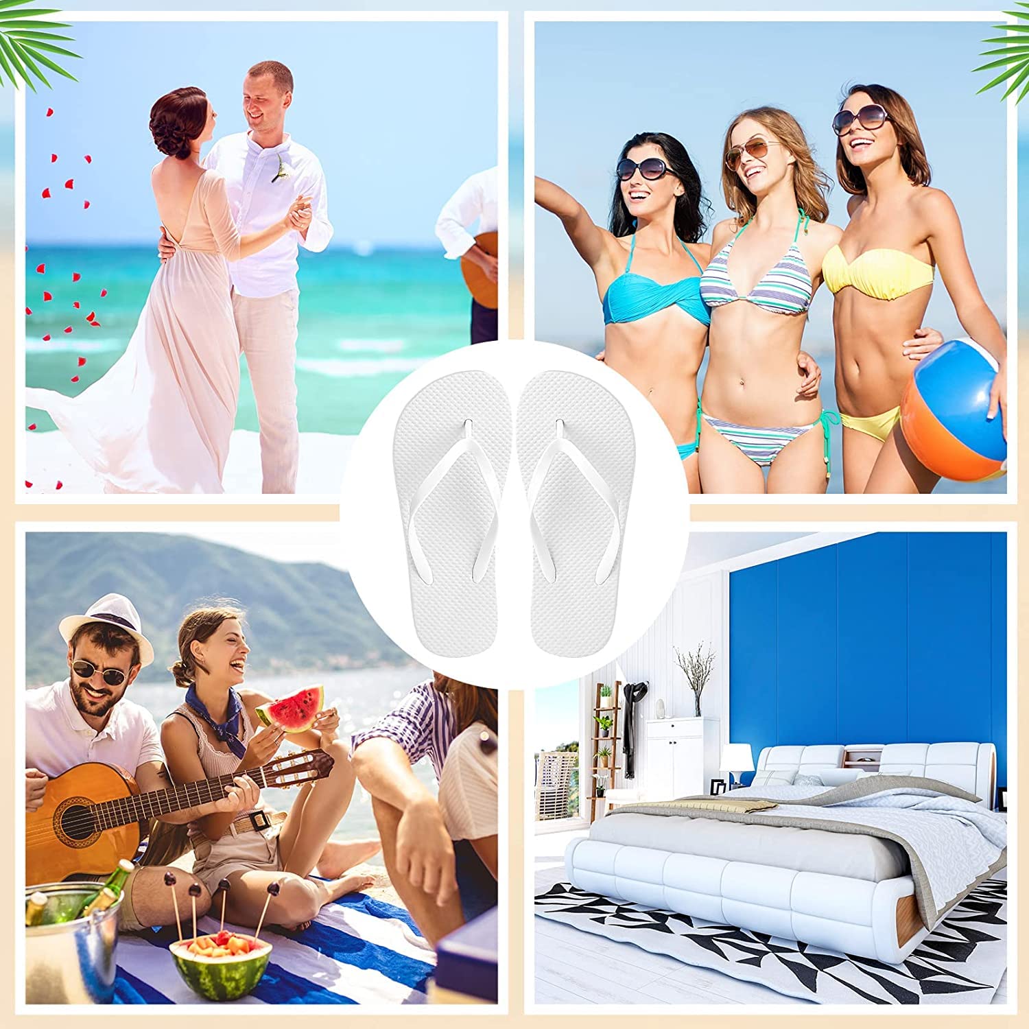 Bonuci 60 Pairs Bulk Flip Flops - Comfortable Wedding, Hotel & Spa Slippers with Size Cards & Drawstring Bags - Perfect for Bridal Party Favors, Guest Gifts & Hospitality Use