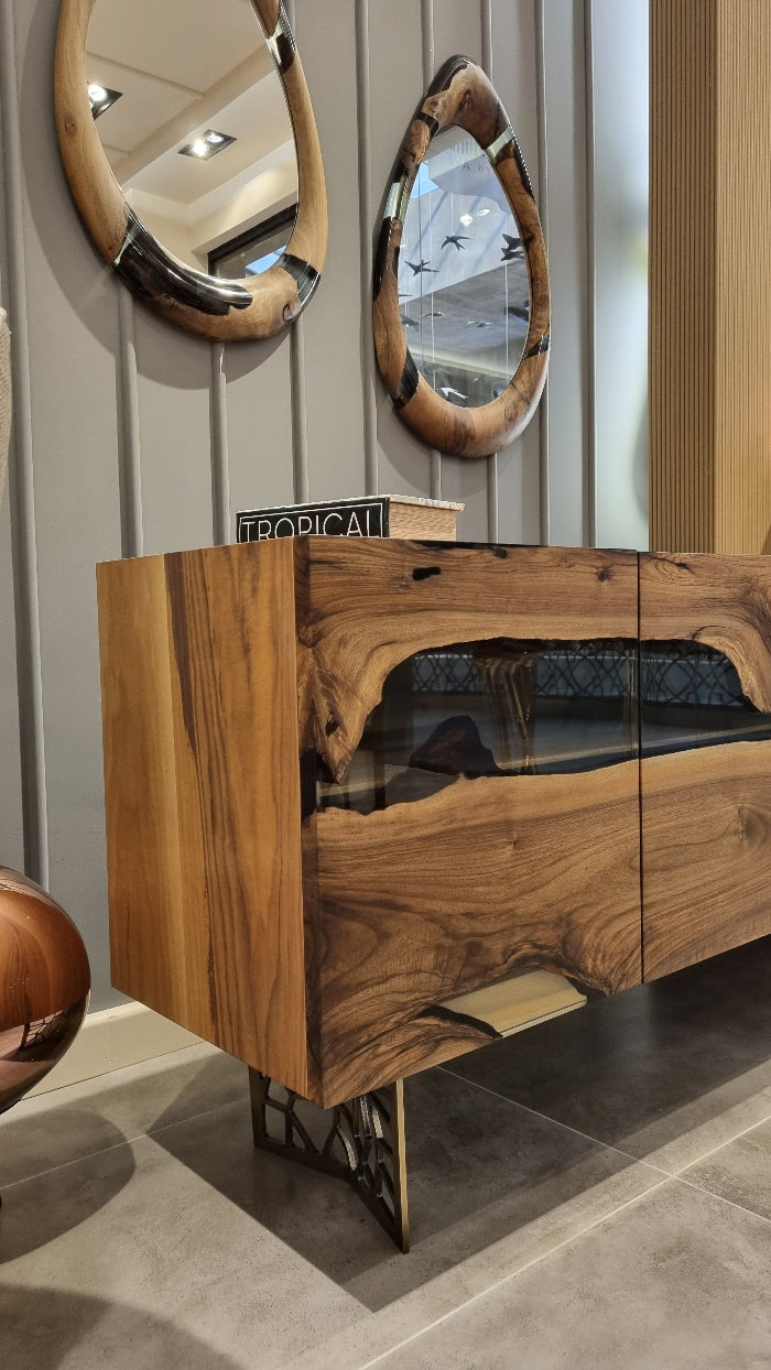 Voronoi Collection Wood & Resin Buffet Table - Modern Dining Room Sideboard with Geometric Design | Perfect for Dining Room Storage, Kitchen Buffet & Living Room Display