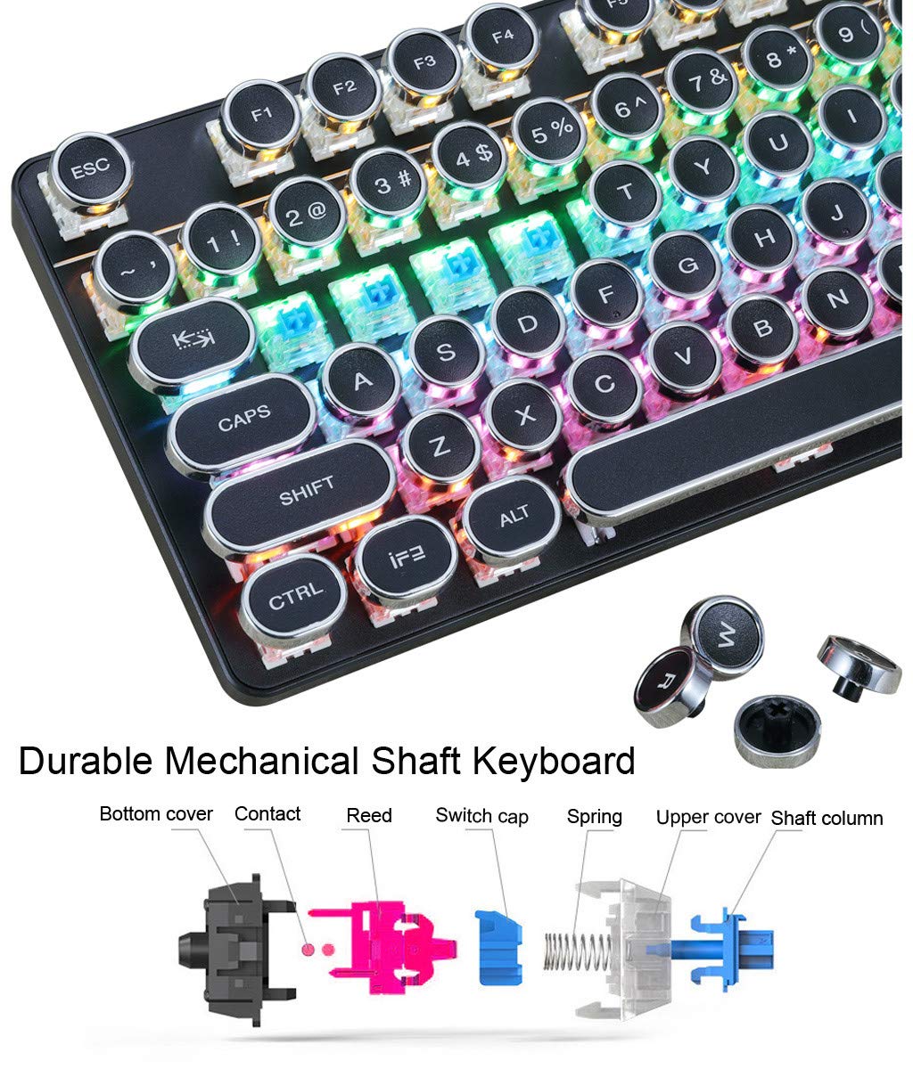 Steampunk Retro Mechanical Gaming Keyboard - 87 Keys RGB Backlit, USB Wired, Ergonomic Design for PUBG, LOL, Fortnite | Perfect for Gaming, Office Work & Typing Enthusiasts (Black)