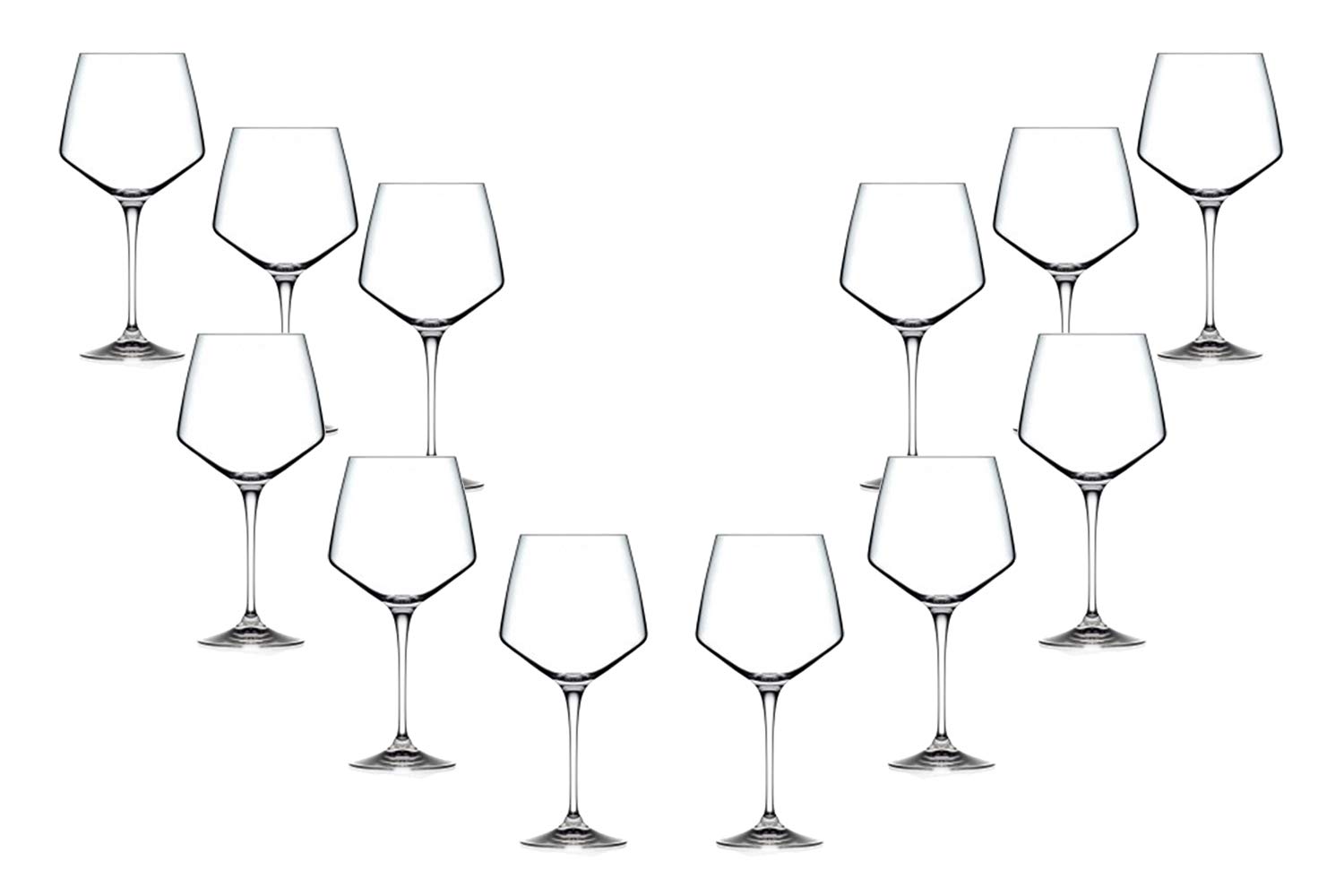 Elegant Aria Burgundy Stemmed Wine Glasses Set of 12 - 25.25 Oz Modern Crystal Goblets for Red Wine, Champagne & Cocktails - Perfect for Dinner Parties, Weddings & Home Entertaining