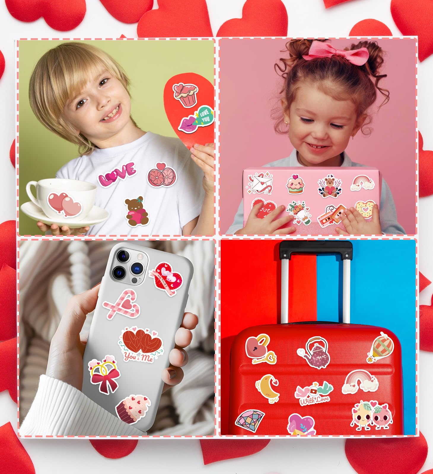100 PCS Valentine Heart Stickers - Waterproof Vinyl Decals for DIY Crafts, Scrapbooking, Cards & Gifts - Perfect for Kids, Classroom, Party Favors & Valentine's Day Decorations