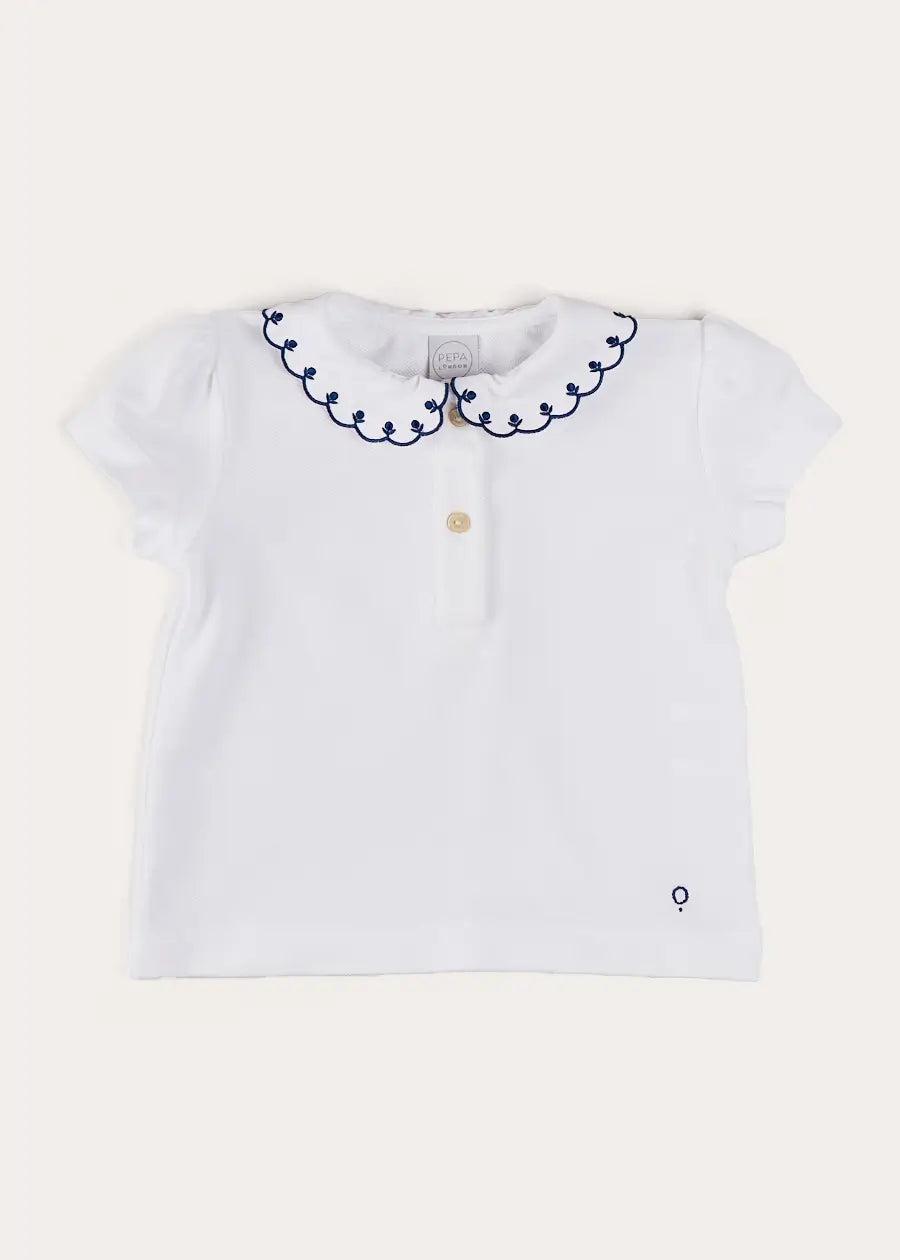 Embroidered Scallop Collar Short Sleeve Polo Shirt for Boys & Girls (Ages 2-10) - Navy Blue Casual Kids Top for School, Playdates & Family Outings