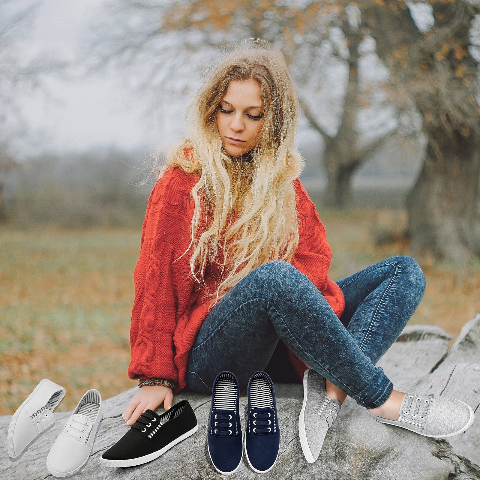 Women's Canvas Slip-On Sneakers - Comfortable Casual Walking Shoes for Women | Non-Slip Flat Dress Shoes & Work Shoes | Perfect for Work, Travel, and Everyday Wear
