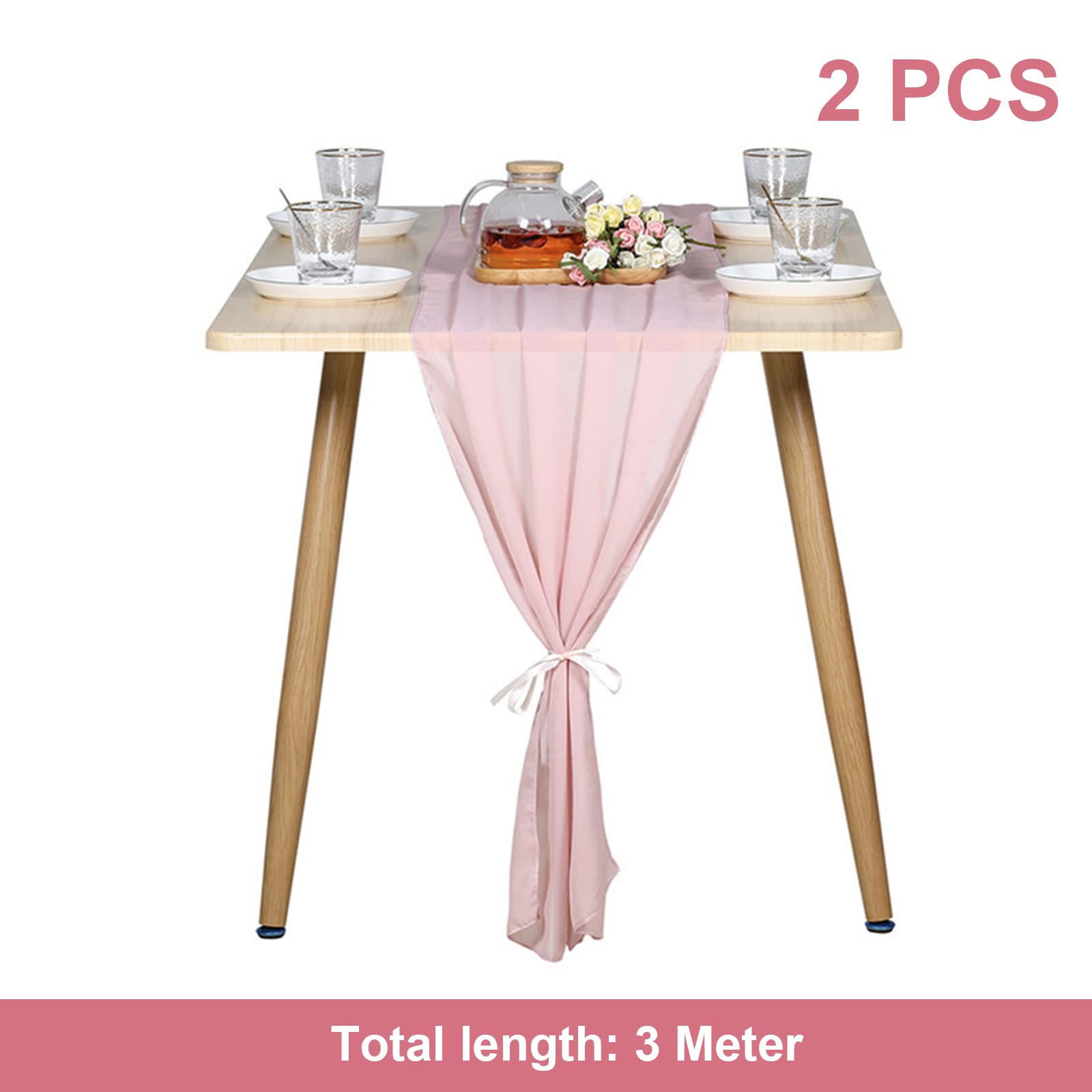 WANDIC 2-Pack Dusty Rose Chiffon Table Runners - 118 Inch Romantic Tulle Table Decor for Weddings, Birthday Parties, Bridal & Baby Showers | Elegant Dining Table Decoration for Home & Event Centerpieces