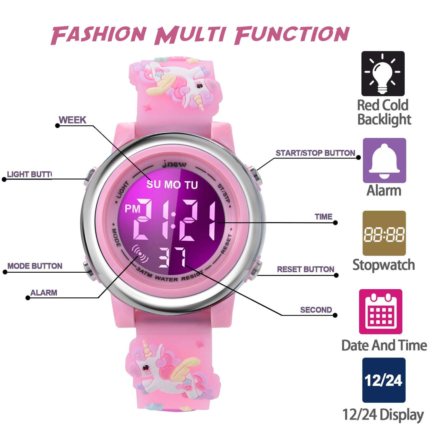 Cofuo Kids Digital Watch 3-12, 3D Cartoon Waterproof LED Watch with Alarm & Stopwatch for Outdoor Sports & Gifts