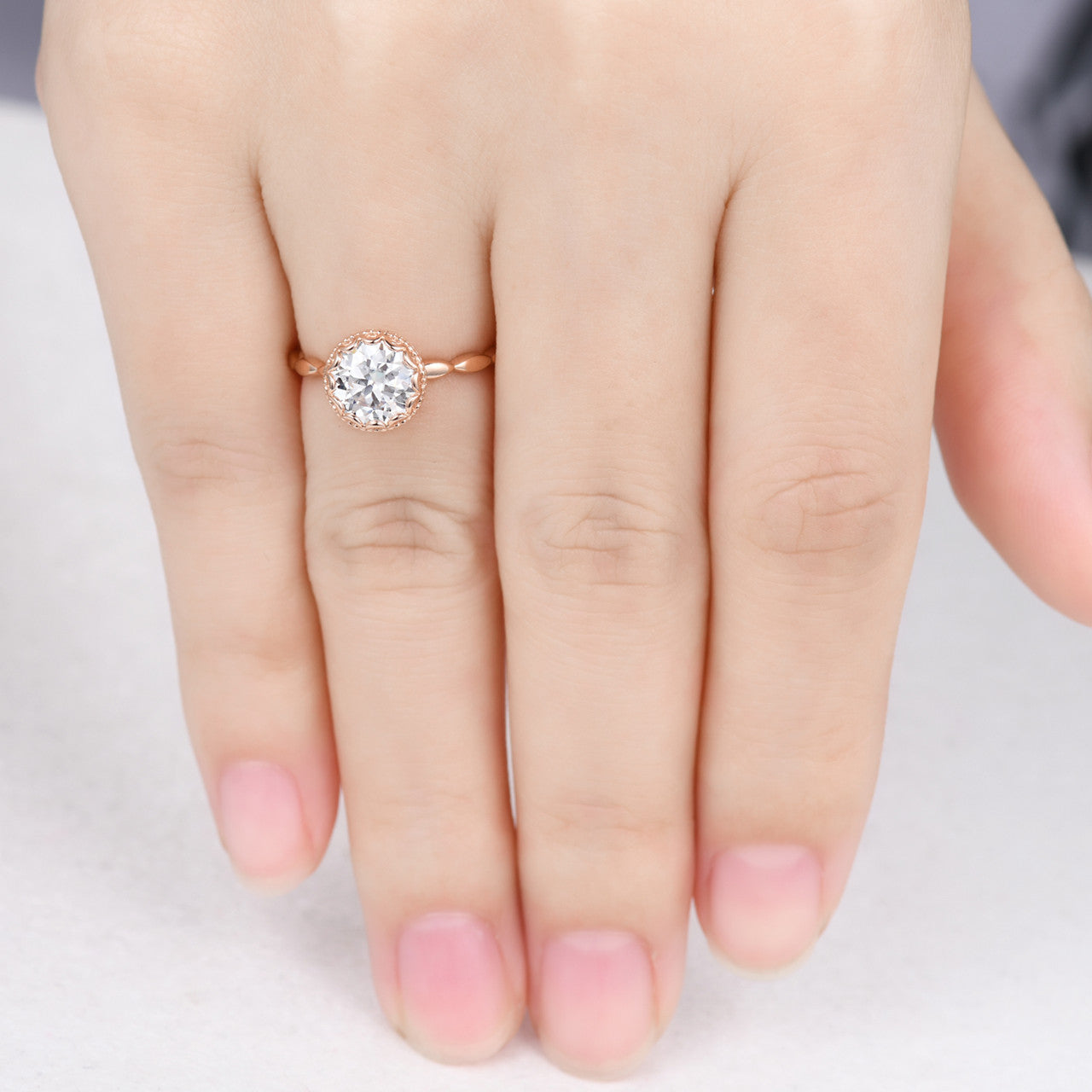 1.2 Carat Art Deco Moissanite Engagement Ring - Round Cut Rose Gold Wedding Band for Women - Perfect for Proposals, Anniversaries & Bridal Jewelry