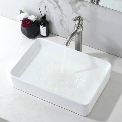 20x14 Inch Modern White Porcelain Ceramic Vessel Sink - Rectangular Above Counter Bathroom Vanity Sink with Art Basin | Perfect for Contemporary Bathrooms, Powder Rooms, and Luxury Home Decor (HLBLFY)
