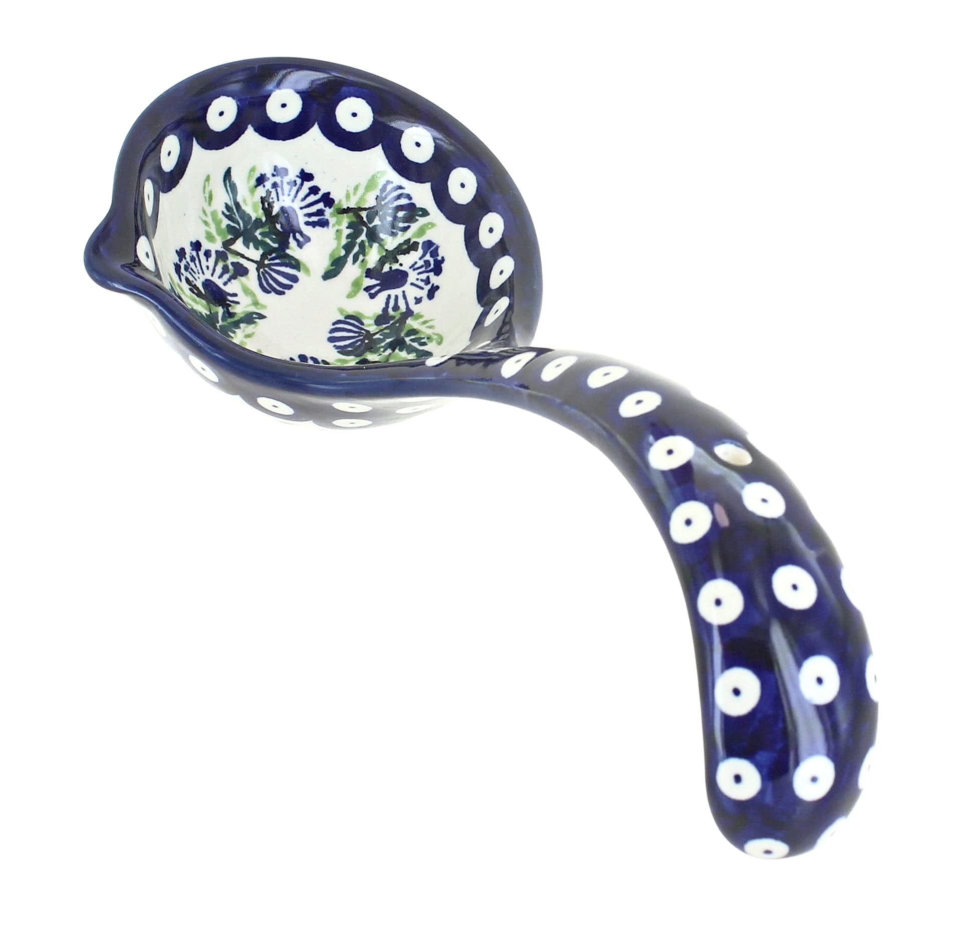 Blue Rose Polish Pottery Soup Ladle - Handcrafted Ceramic Serving Spoon for Soups, Stews & Sauces | Perfect for Kitchen, Dining & Gift Giving