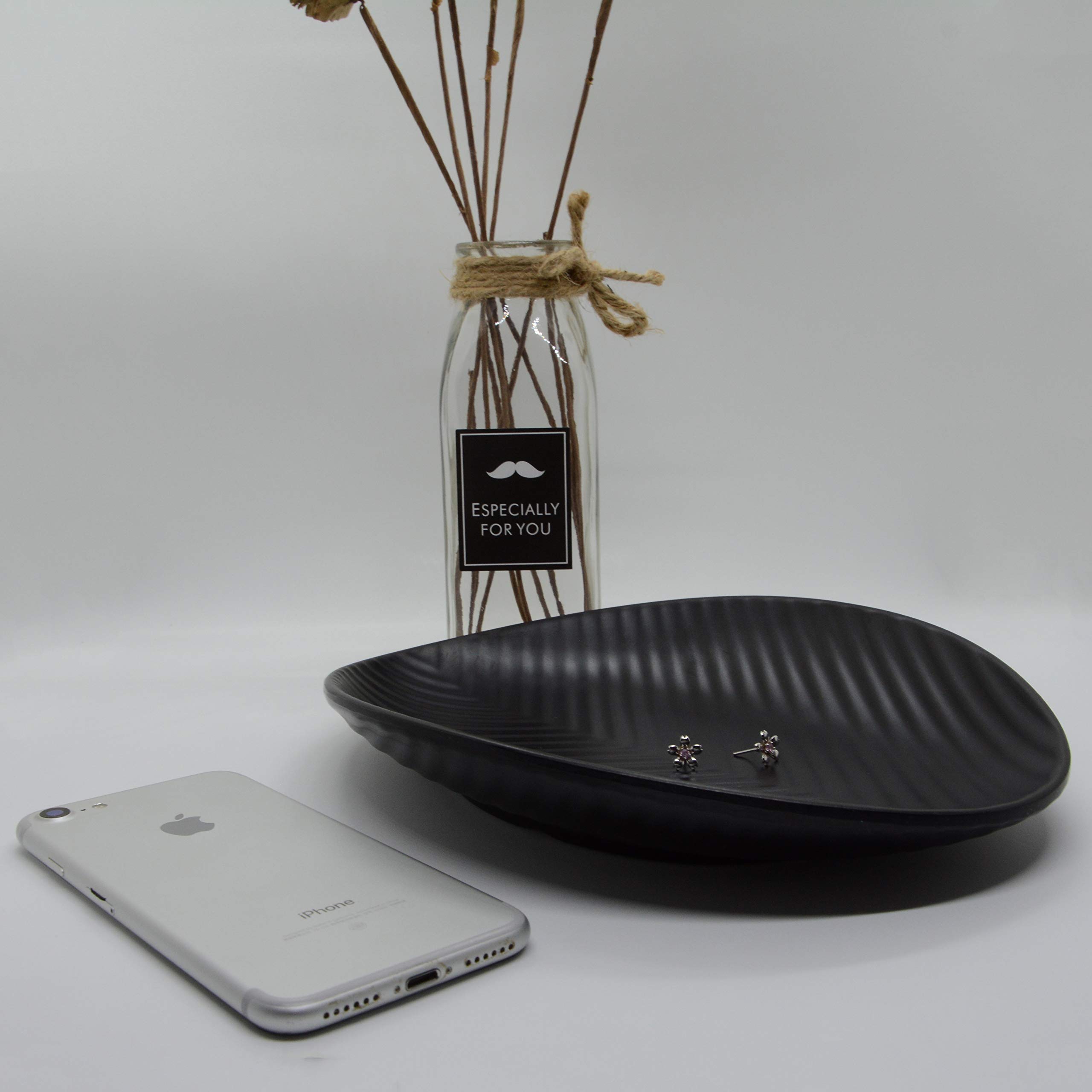 D.A.L A5 Melamine Jewelry Dish Organizer - Decorative Trinket Tray for Vanity, Ring Holder & Small Item Storage | Food Safe Dishware for Home Decor, Bathroom Counter, Dresser Top (Black Stripe)