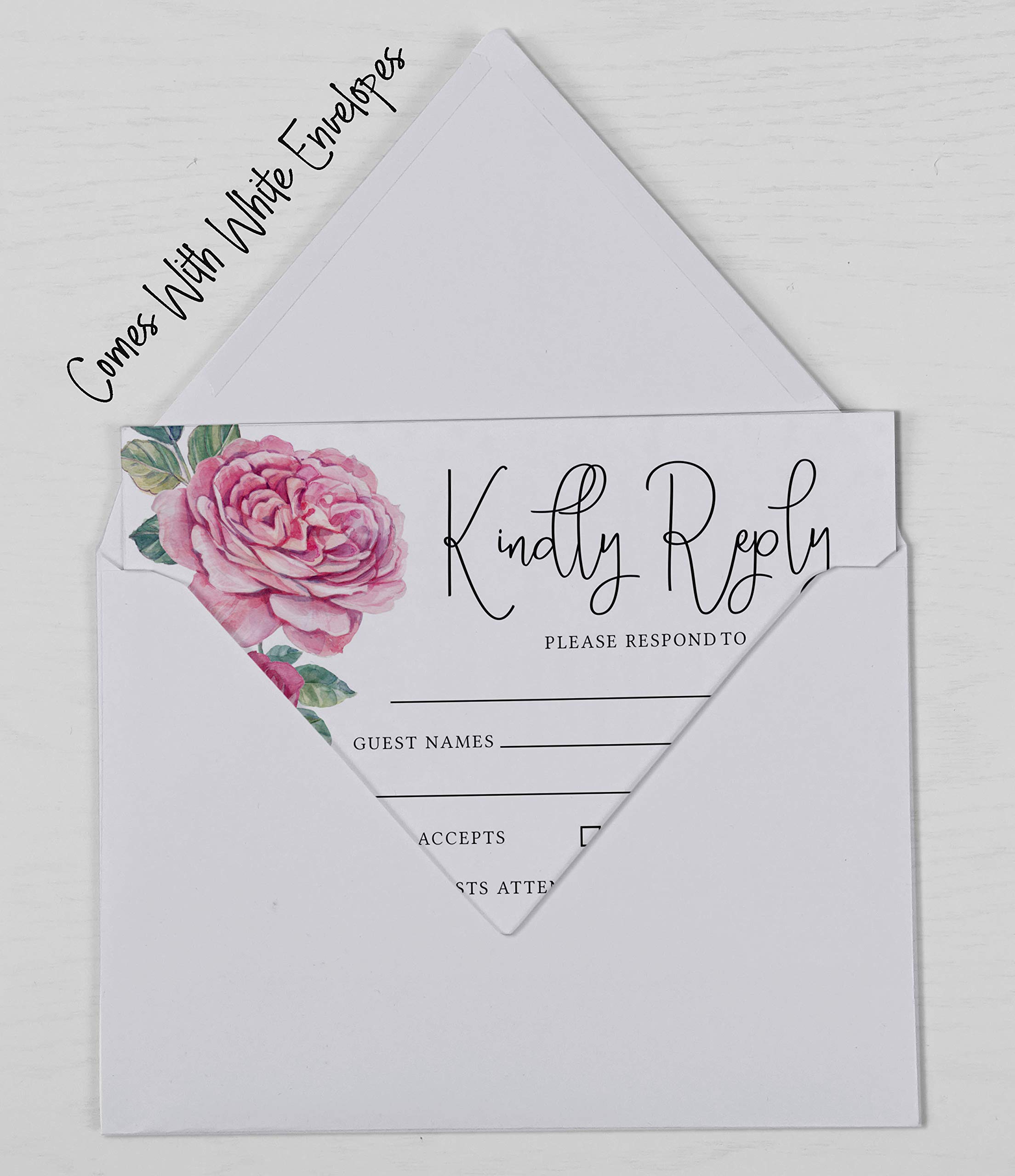 50 Floral RSVP Cards with White Envelopes - Elegant Wedding Response Cards for Invitations - Perfect for Weddings, Rehearsal Dinners, Baby Showers & Bridal Showers - Great for Engagement Parties & Special Events
