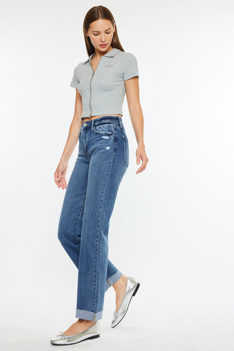Trinity Essentials High Rise True Straight Jeans for Women - Comfortable Stretch Denim Pants for Casual Wear, Office & Everyday Outfits