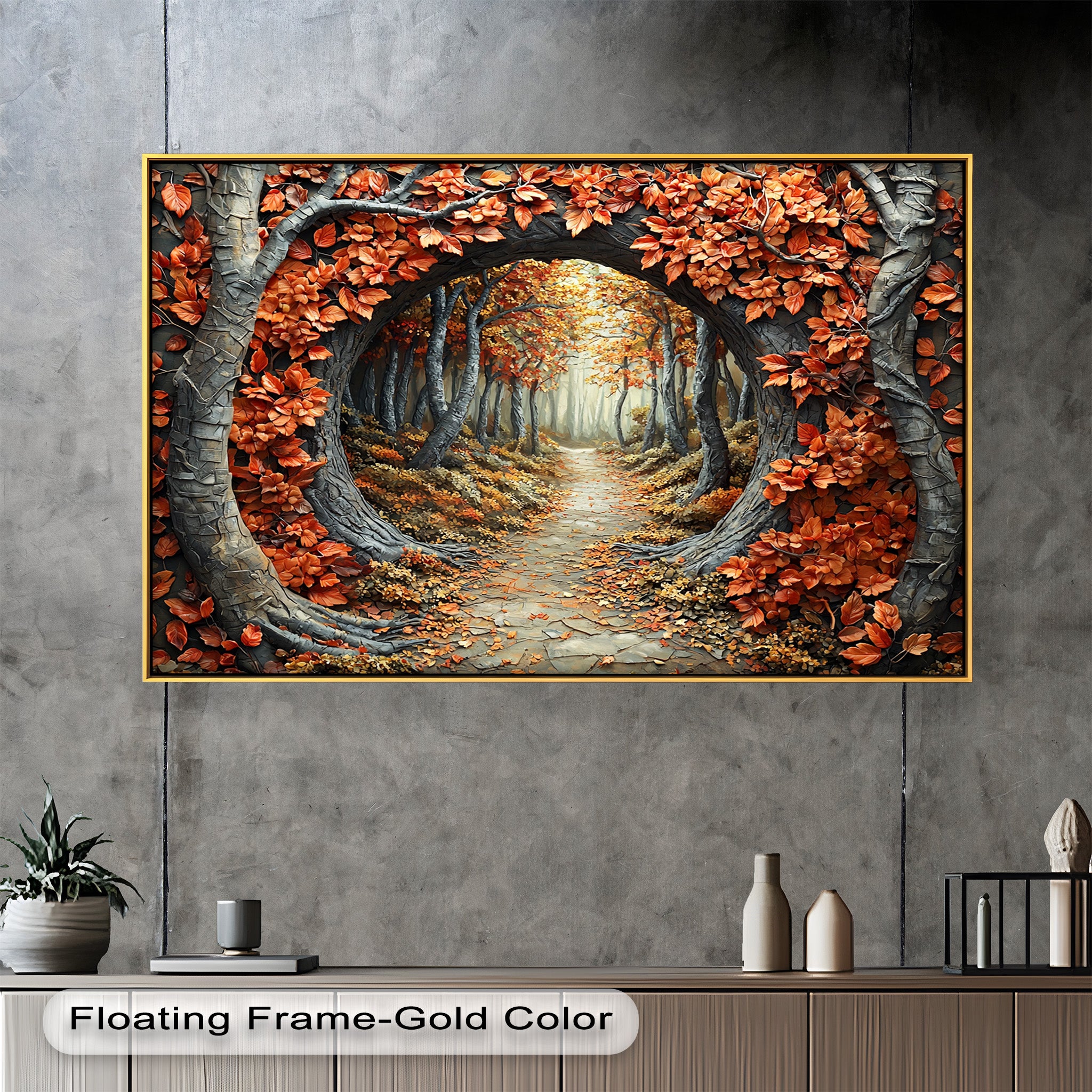 Autumn Path - Enchanted Forest Oil Painting Wall Art for Living Room, Bedroom Decor - Nature Landscape Canvas Print for Home & Office