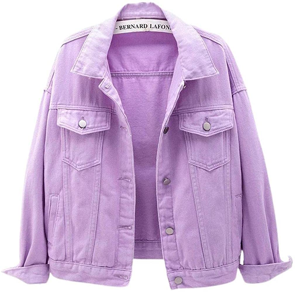Women's Candy Color Denim Jacket - Relaxed Fit Casual Jean Trucker Jacket for Spring & Fall | Stylish Outerwear for Everyday Wear, Date Night & Weekend Outings