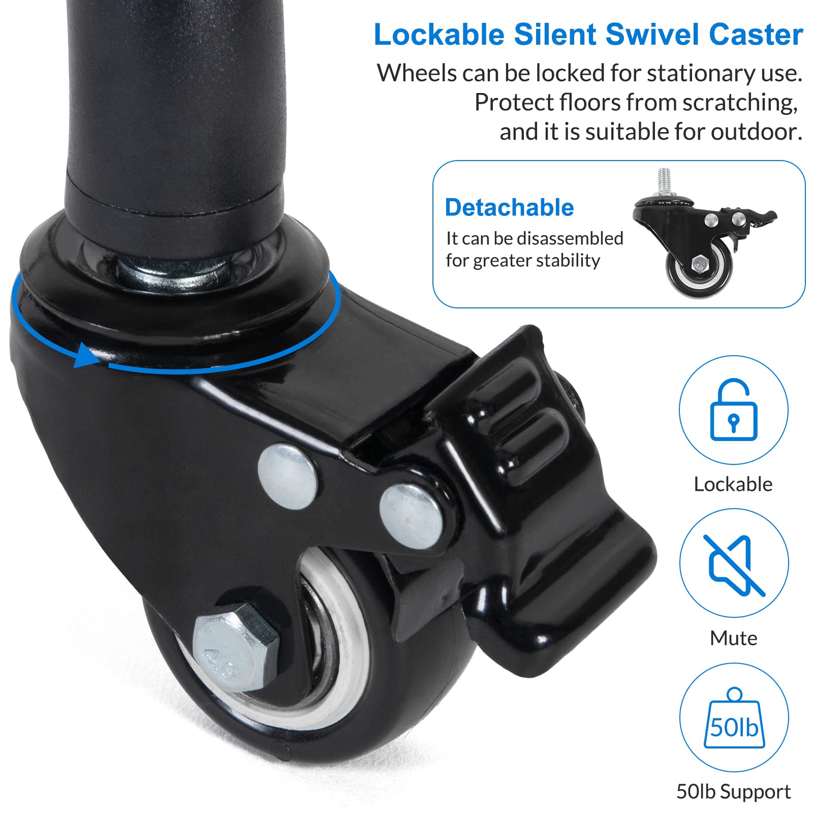Adjustable Laptop Tripod Stand on Wheels with 2 Shelves & Phone Holder - Portable Projector Floor Stand (25.9 to 51.8 Inch Height) - Perfect for Home Office, Classroom Presentations & Mobile Workstations