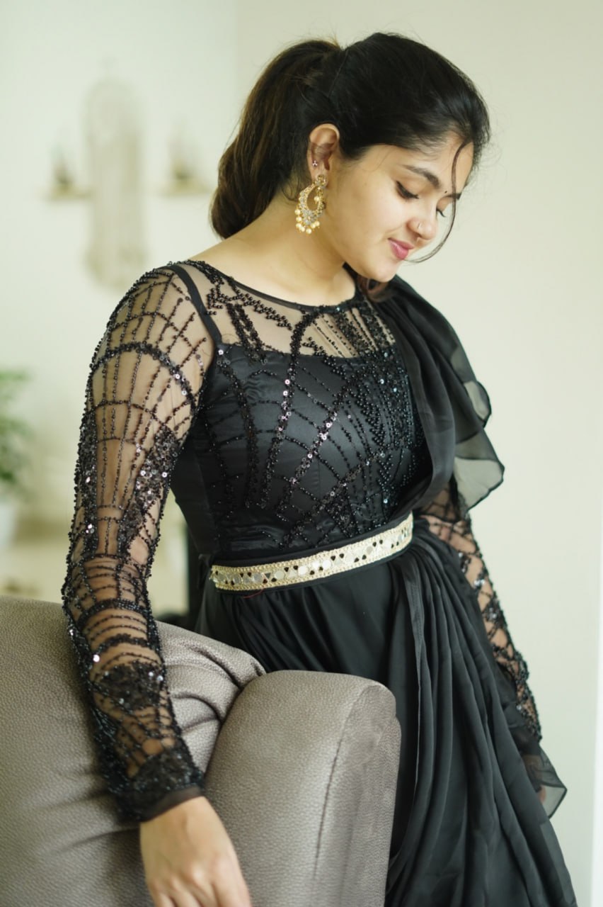 DD534 Black Rose Designer Ruffled Gown - Elegant Evening Dress for Prom, Wedding & Special Occasions