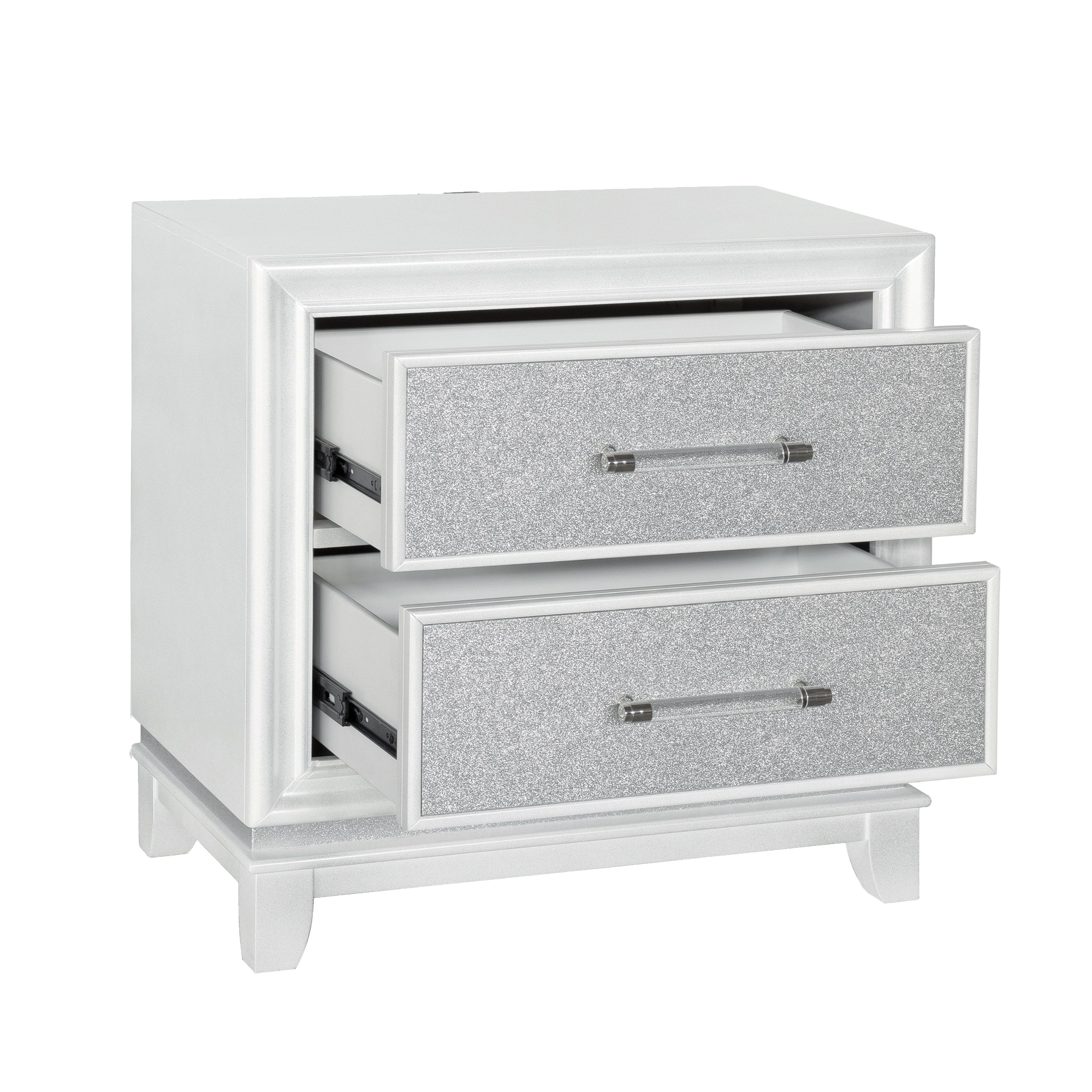 Roundhill Furniture Galaxy Bedroom Set with LED Lights - Pearlized White Finish, Modern Bed Frame with Nightstand & Dresser - Perfect for Contemporary Bedrooms & Teen Rooms