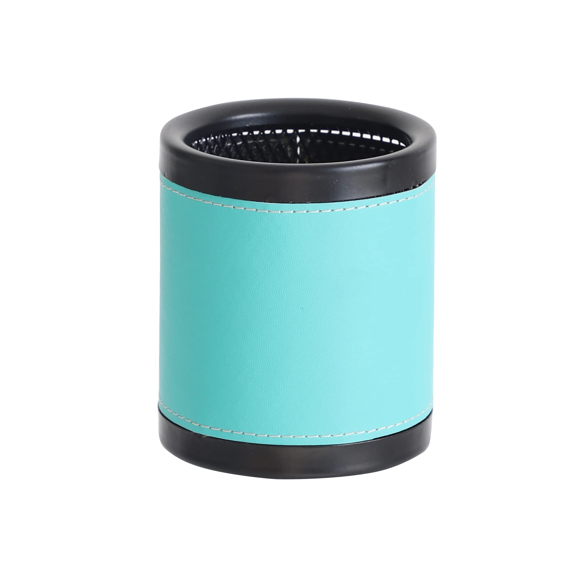 Rely+ Ocean Green Faux Leather Mesh Pen Holder & Pencil Cup - Stylish Desk Organizer for Home Office, School Supplies, Makeup Brush Storage | Perfect Workspace Accessory for Students, Artists & Professionals