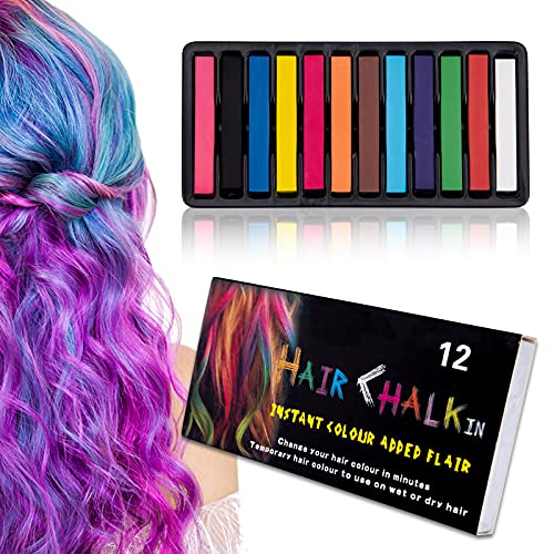 Non-Toxic Temporary Hair Chalk Set - 12 Vibrant Washable Colors for Girls, Boys & Teens | Perfect for Halloween, Christmas, Birthday Cosplay & DIY Styling | Safe Gift for Kids & Party Hair Accessories