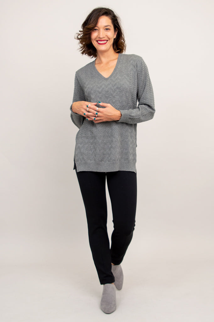 Greta Sweater Women's Cotton Knit Pullover - Soft Grey Casual Sweater for Fall & Winter - Perfect for Office, Dating and Weekend Outfits