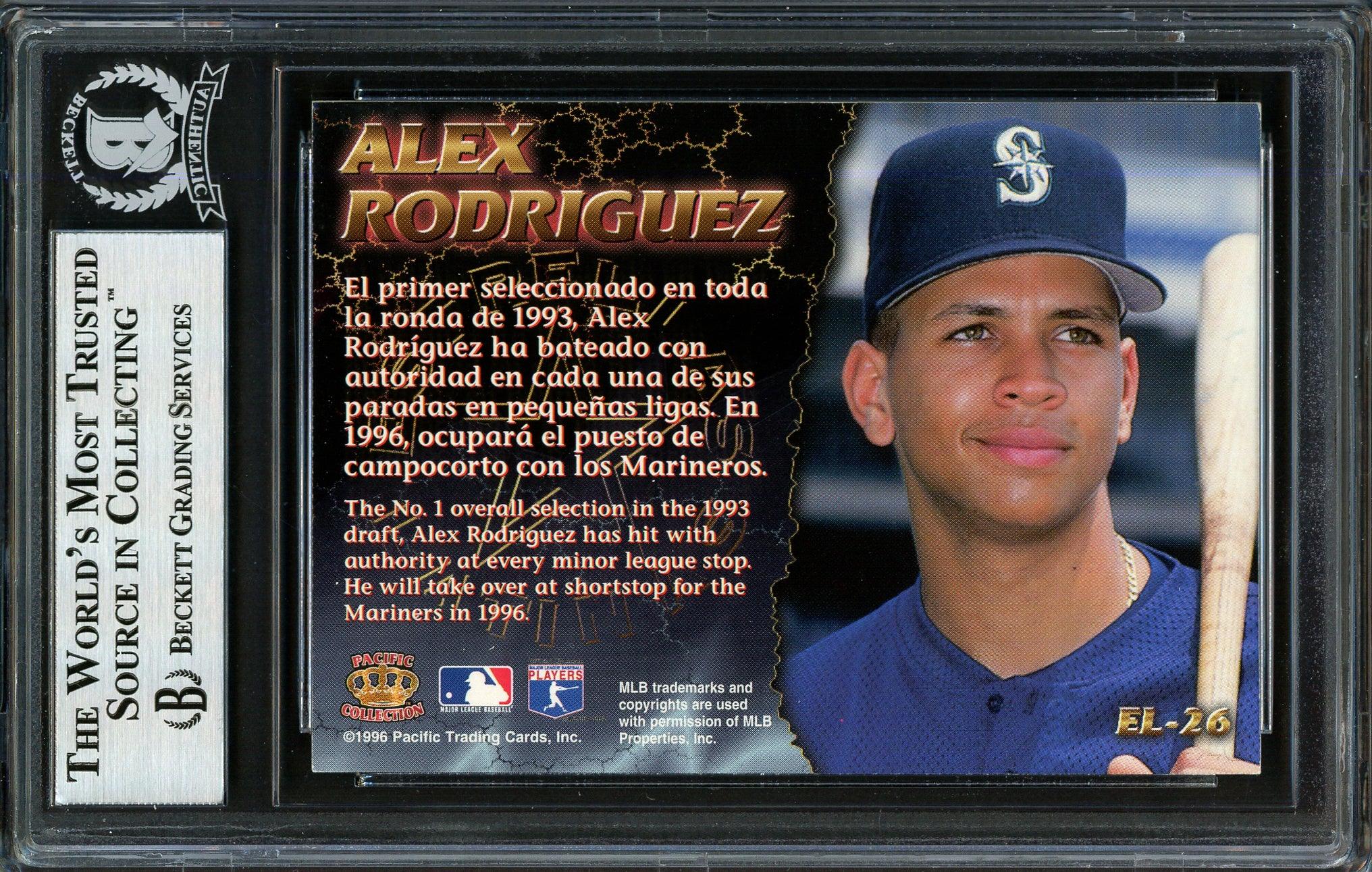 Alex Rodriguez Autographed 1996 Pacific Crown Estrellas Latinas Baseball Card #EL 26 - Seattle Mariners Beckett BAS #12410191 - Perfect for Sports Memorabilia Collectors & MLB Fans