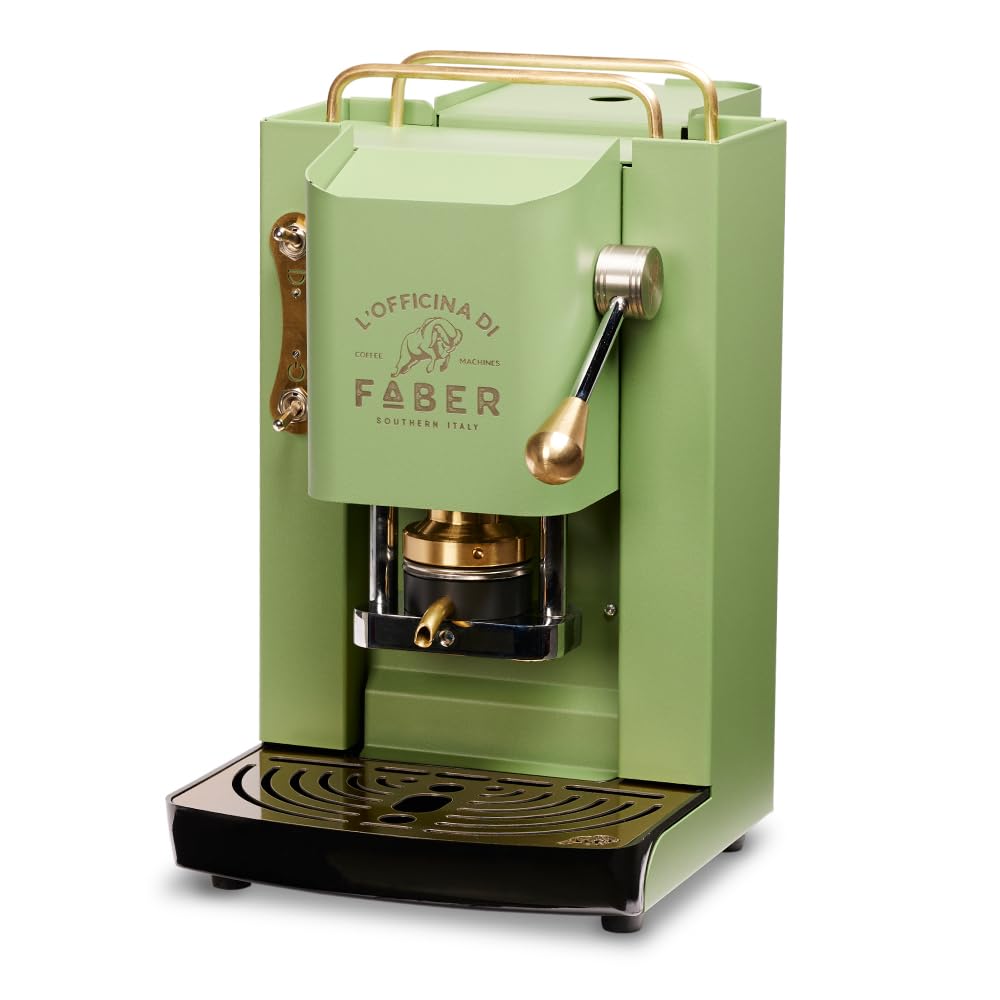 Faber Pro Deluxe Coffee Machine - ESE 44mm Single Serve Espresso Maker with Brass Coating, Adjustable Brass Capsule Press & Standard Solenoid Valve (Neon Green) - Perfect for Home & Office Use
