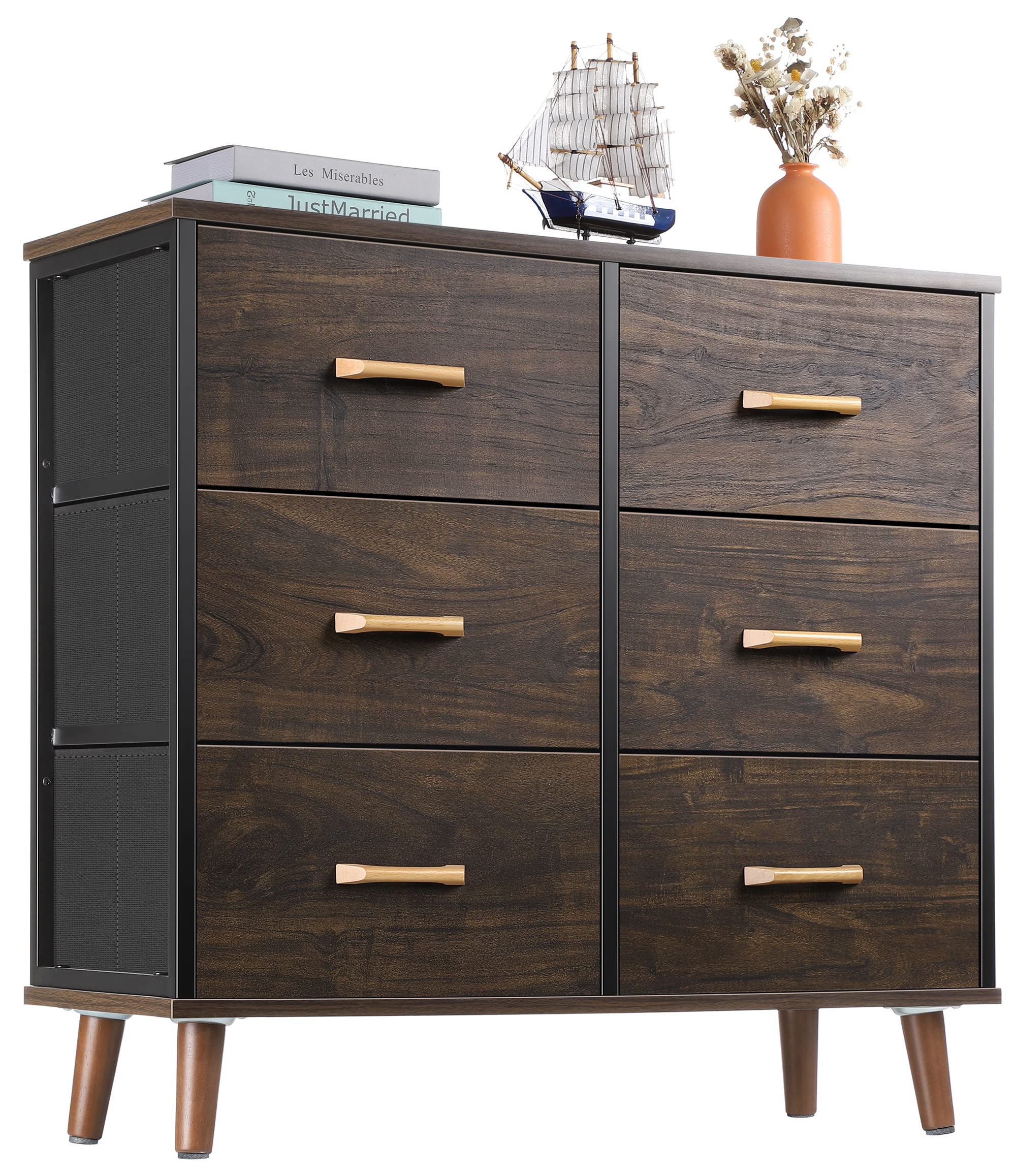 Nicehill 5-Drawer Dresser for Bedroom - Wooden Storage Chest with Fabric Drawers, Organizer for Clothes, Baby & Kids Items - Perfect as TV Stand or Closet Storage (Black Grey) - Ideal for Nursery, Bedroom & Living Room Organization