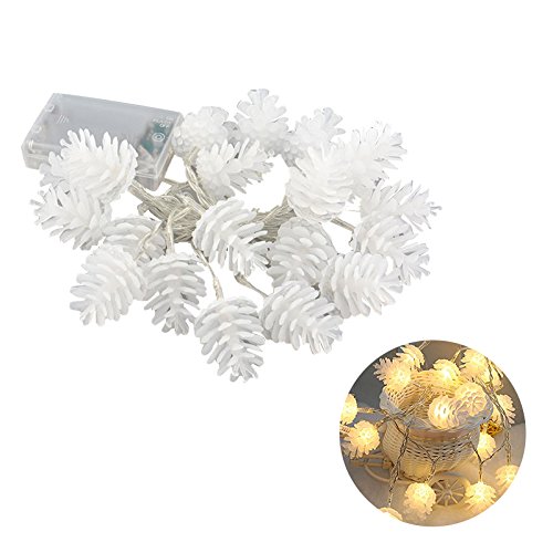 ibasenice 20 LED Pinecone String Lights - 2.2M Battery Operated Pine Cone Fairy Lights for Christmas Tree, Home, Wedding & Party Decor (Warm White) | Perfect for Indoor/Outdoor Holiday Decorations, Bedroom Ambiance & Festive Events