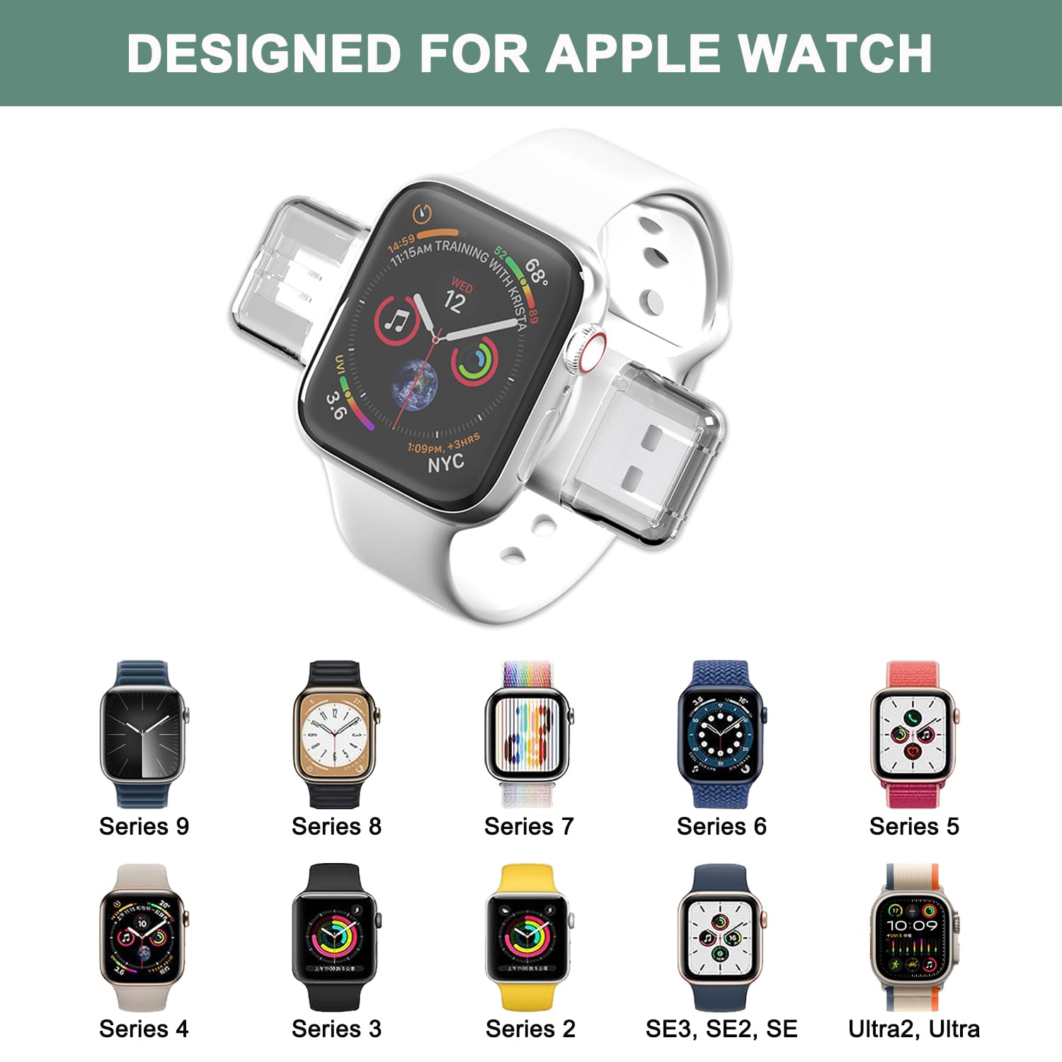 Byforphye Magnetic Wireless Charger for Apple Watch - Fast USB-C & USB-A Portable Charger for iWatch SE/Ultra 2/Series 9/8/7/6/5/4/3/2 - Perfect for Travel, Office & Home Use (Black)