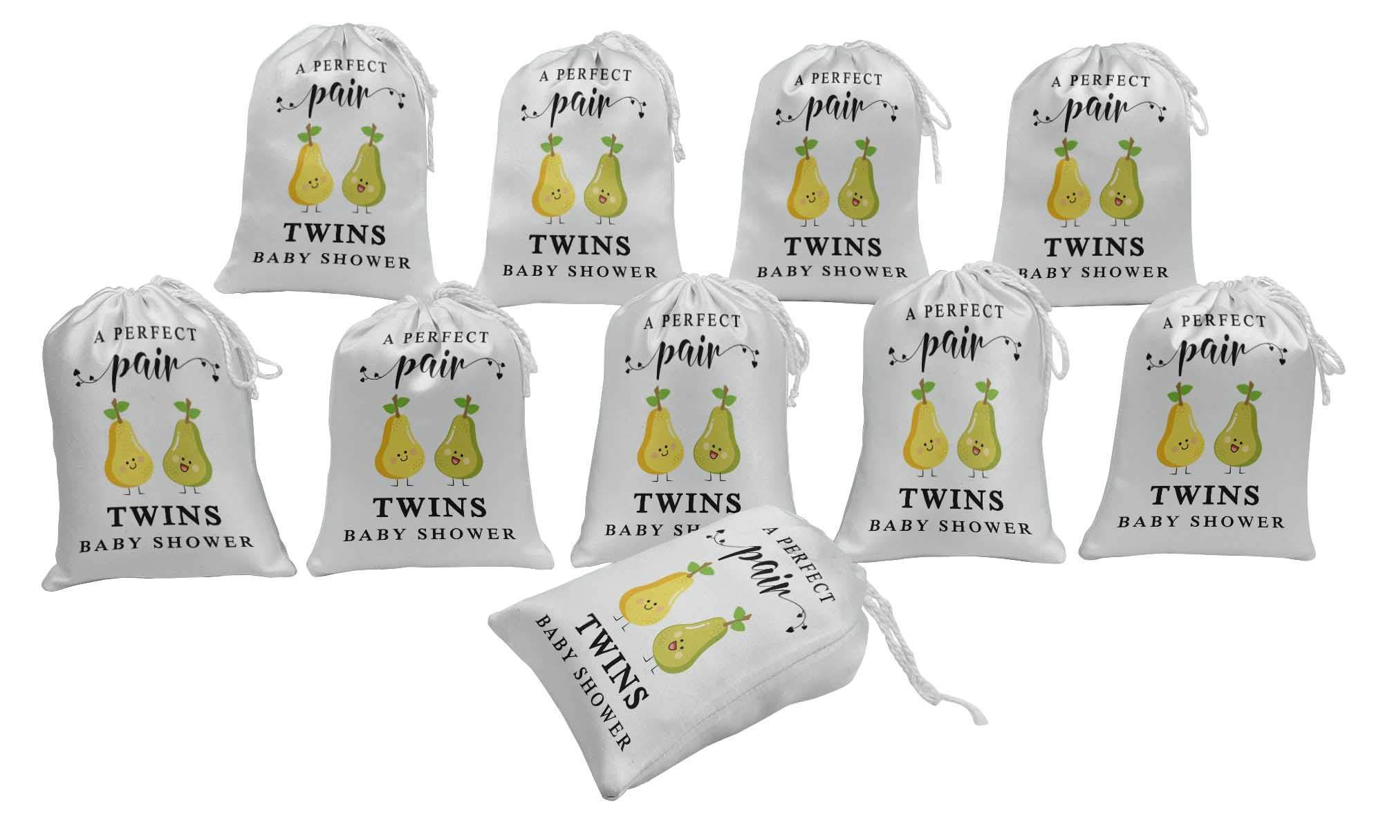 White Twins Baby Shower Party Supplies - 15pcs Gift Pouches & Favor Candy Bags for Gender Reveal, Newborn Celebration & Birthday Party Decorations