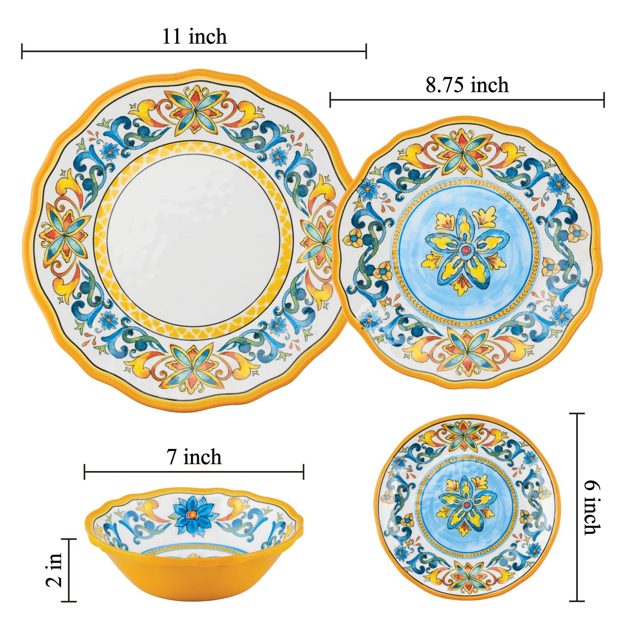 UPware 6 Inch Melamine Dessert Plates - 4-Piece Set for Party, Appetizers & Snacks (Chianti)