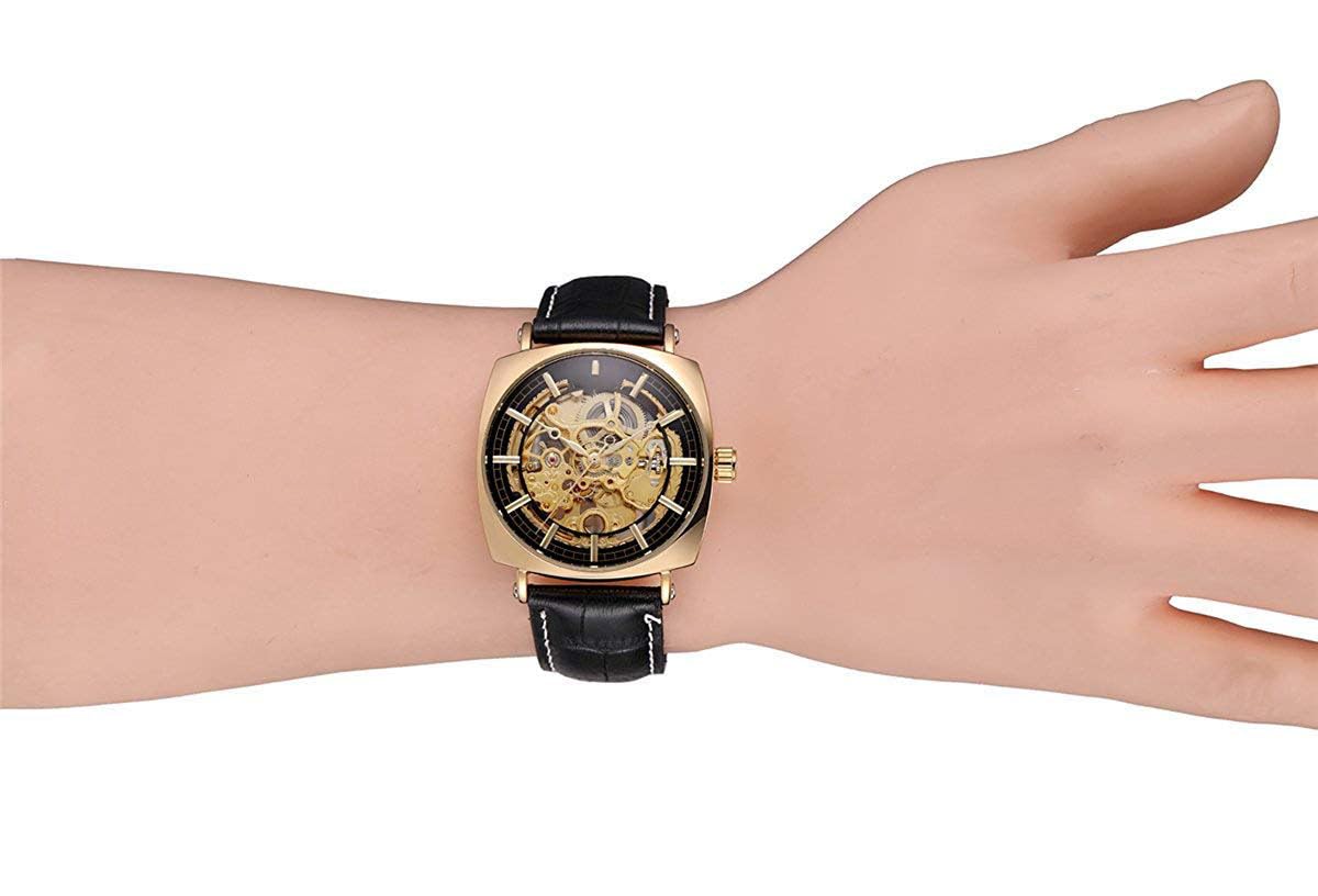 Carlien Luxury Men's Mechanical Skeleton Watch - Stainless Steel Golden Timepiece with Black Accents | Perfect for Business, Formal Events & Gift Giving