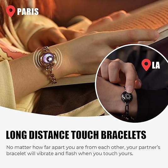 TOTWOO Smart Bracelets for Couples - Bluetooth Connected Touch Bracelet with Vibration & LED Light Alerts - Long Distance Relationship Gifts for Girlfriend/Boyfriend - Perfect for Anniversaries, Valentine's Day & Romantic Surprises