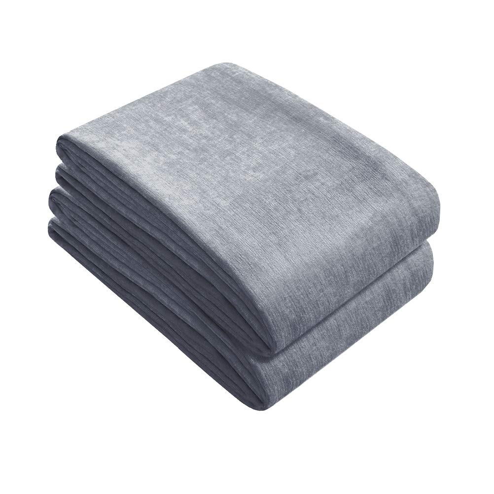 ELKCA Silver Grey Chenille Curtains - Blackout Thermal Insulated Grommet Top Window Drapes for Bedroom & Living Room (52