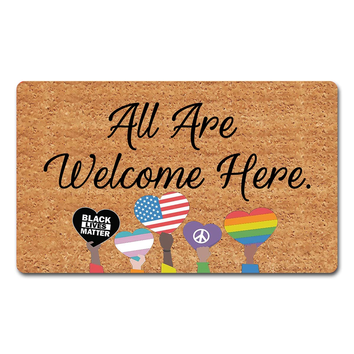 Non-Slip Welcome Doormat 30x18 Inches - Funny Front Porch Decor Rug with Rubber Backing | All Are Welcome Here & Black Lives Matter Design | Personalized Entrance Mat for Front Door, Kitchen & Home Decor - Perfect for Indoor/Outdoor Use