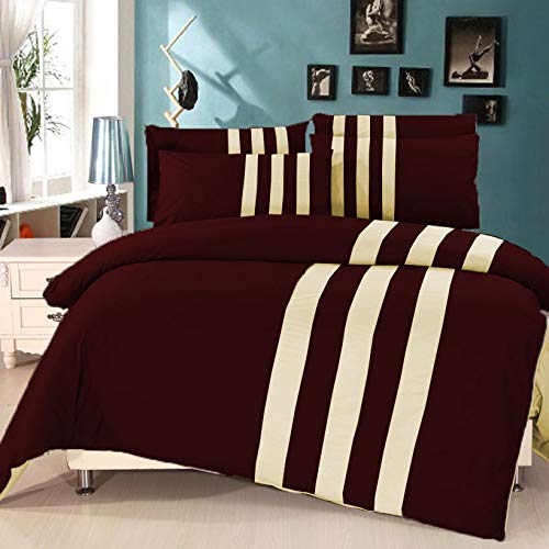 8-Piece Patchwork Reversible Twin Size Bedding Set (3pc Duvet Cover + 4pc Sheet Set + 1 Bedskirt) - 100% Egyptian Cotton 500 Thread Count, Wine/Ivory Color - Luxury Soft Bed Sheets for Guest Room, Dorm, or Master Bedroom