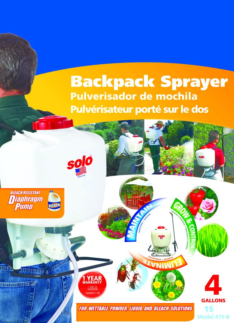 SOLO 475-B 4 Gallon Backpack Sprayer - Diaphragm Pump, Bleach Resistant - Ideal for Lawn Care, Pest Control & Disinfection