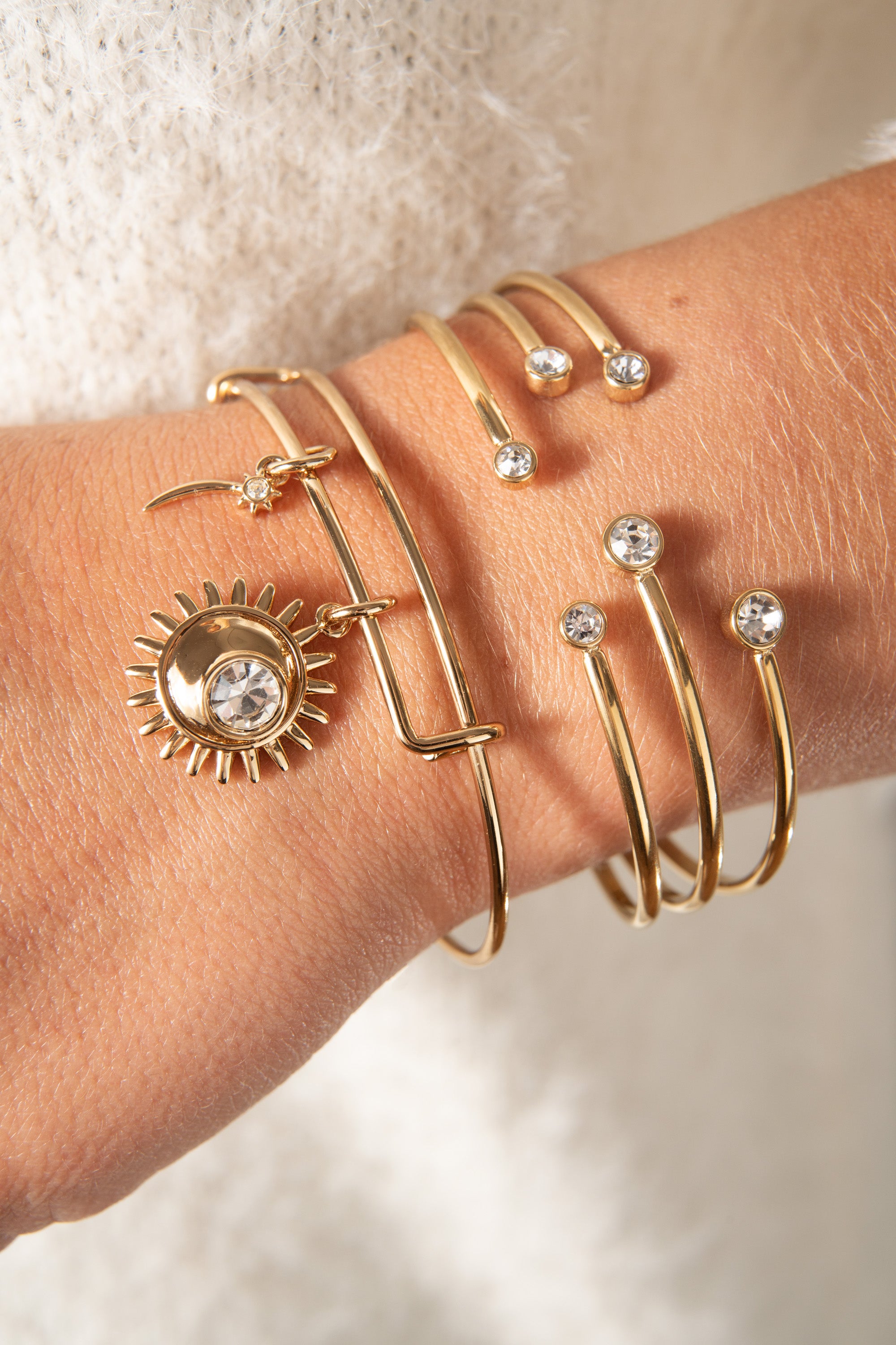 Celestial Bangle Bracelet - Elegant Silver Moon & Star Charm Jewelry for Women - Perfect for Boho Fashion, Gift Giving & Special Occasions