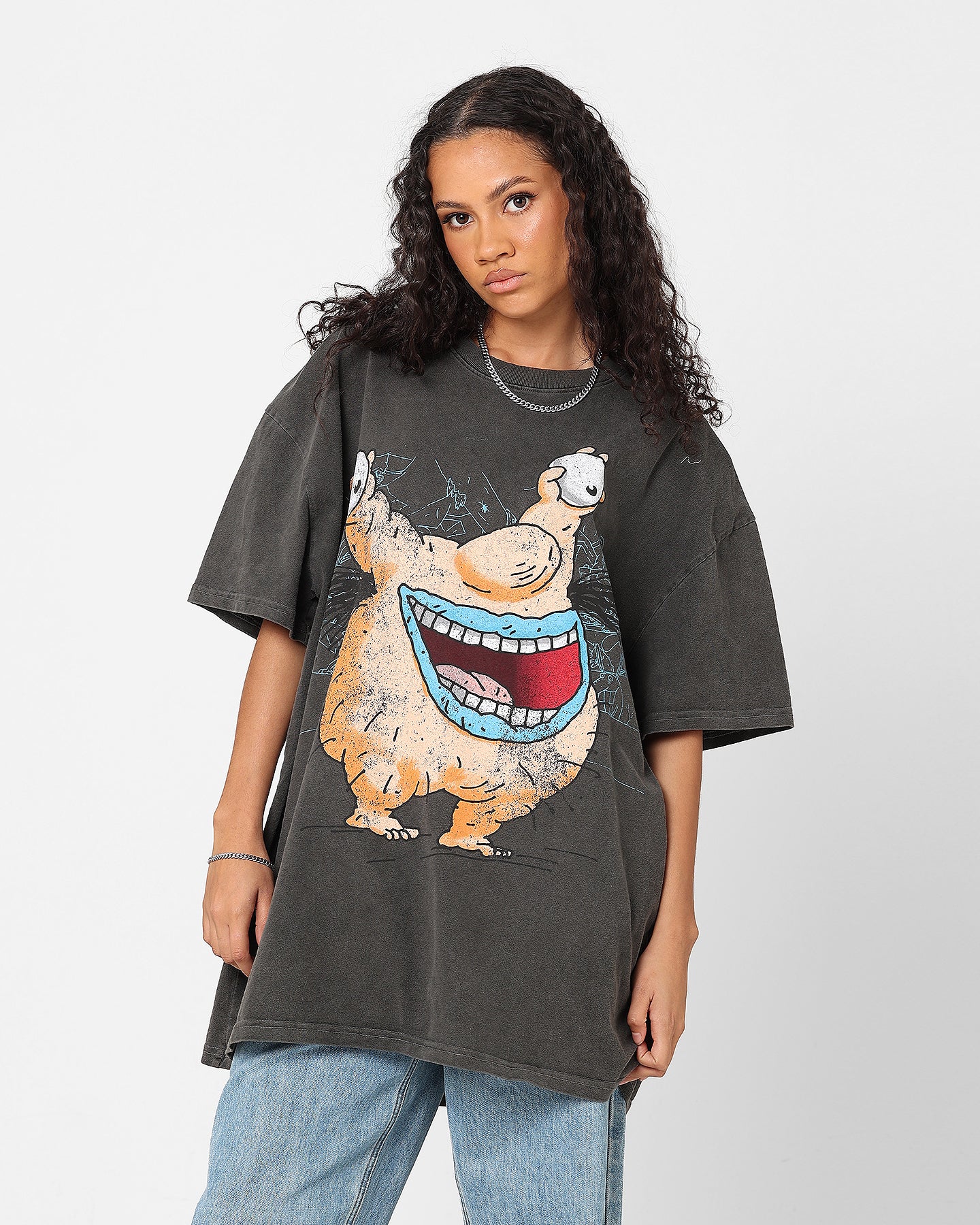 American Thrift X Aaahh!!! Real Monsters Krum Heavyweight Vintage T-Shirt - Black Wash | 90s Cartoon Tee for Men & Women | Perfect for Casual Wear, Halloween Costumes & Retro Fashion Lovers