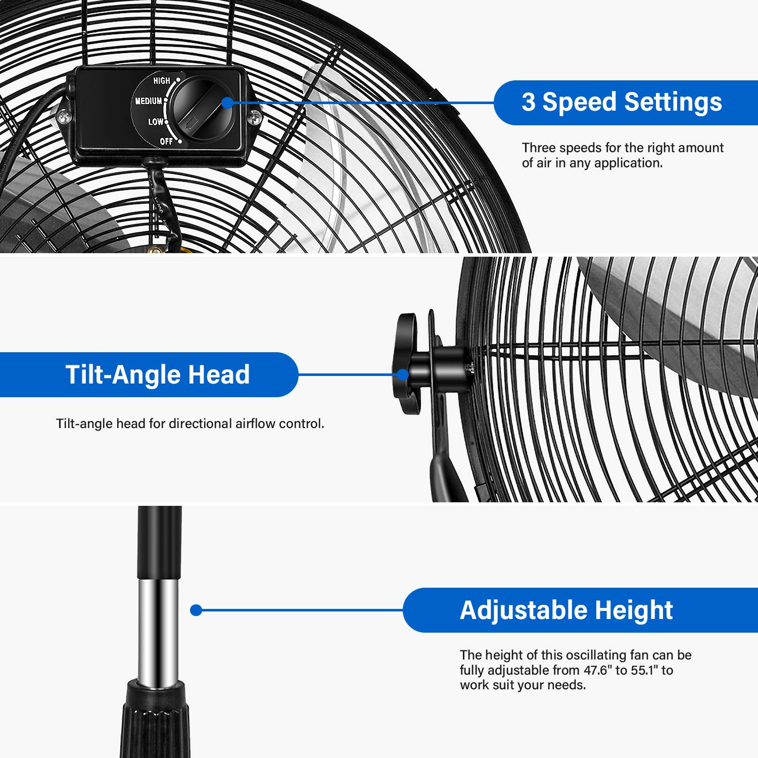 Simple Deluxe 18 Inch High Velocity Pedestal Standing Fan - Heavy Duty Metal Industrial Fan for Commercial, Residential & Greenhouse Use - 2 Pack Black - Perfect for Warehouses, Offices, Homes & Indoor Gardening