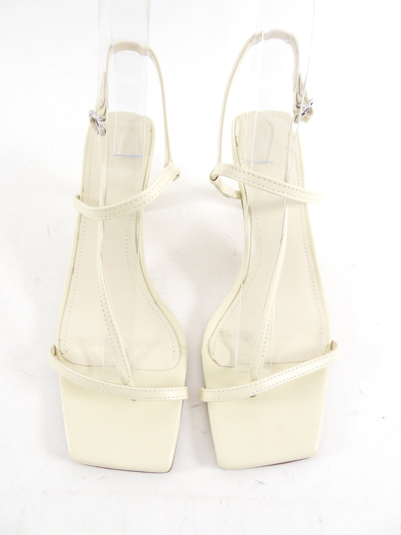 Aeyde Ivory Leather Elise Strappy Heel Sandals Women's Size 36.5 / US 6.5 - Elegant Summer Wedding & Party Shoes for Women