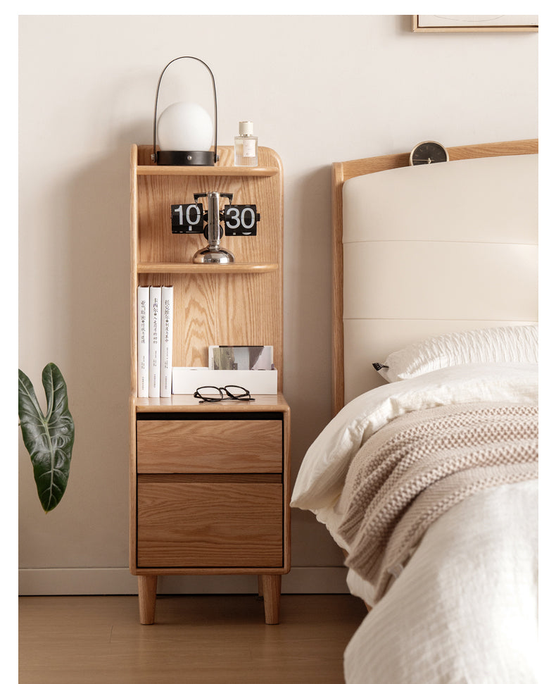 Modern Oak Solid Wood Nightstand - Bedside Table with Drawer for Bedroom Furniture - Perfect for Home Decor, Storage & Organization