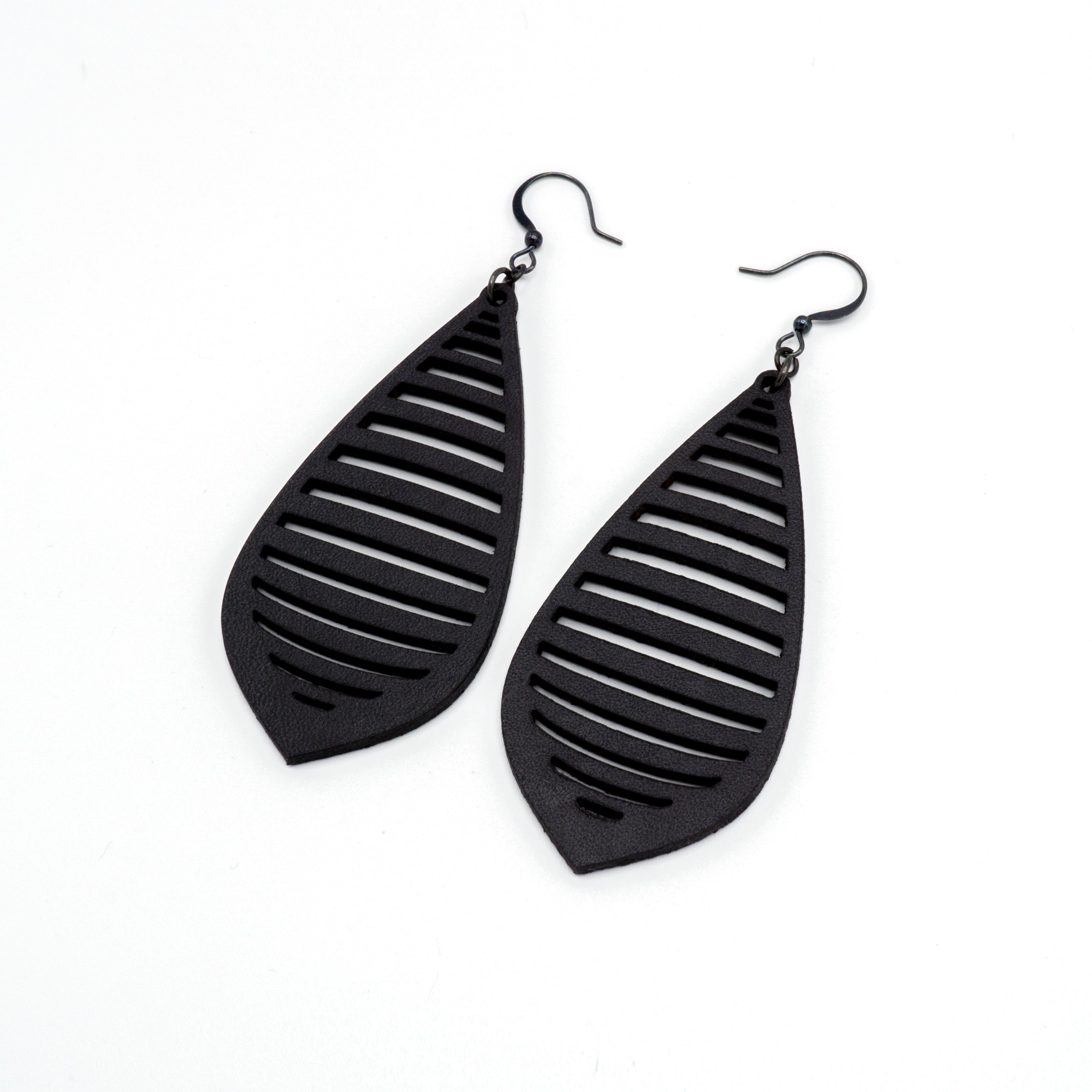Gem Point 12 [L] Black Leather Earrings for Women - Boho Chic Handmade Dangle Earrings for Casual Wear, Parties & Special Occasions