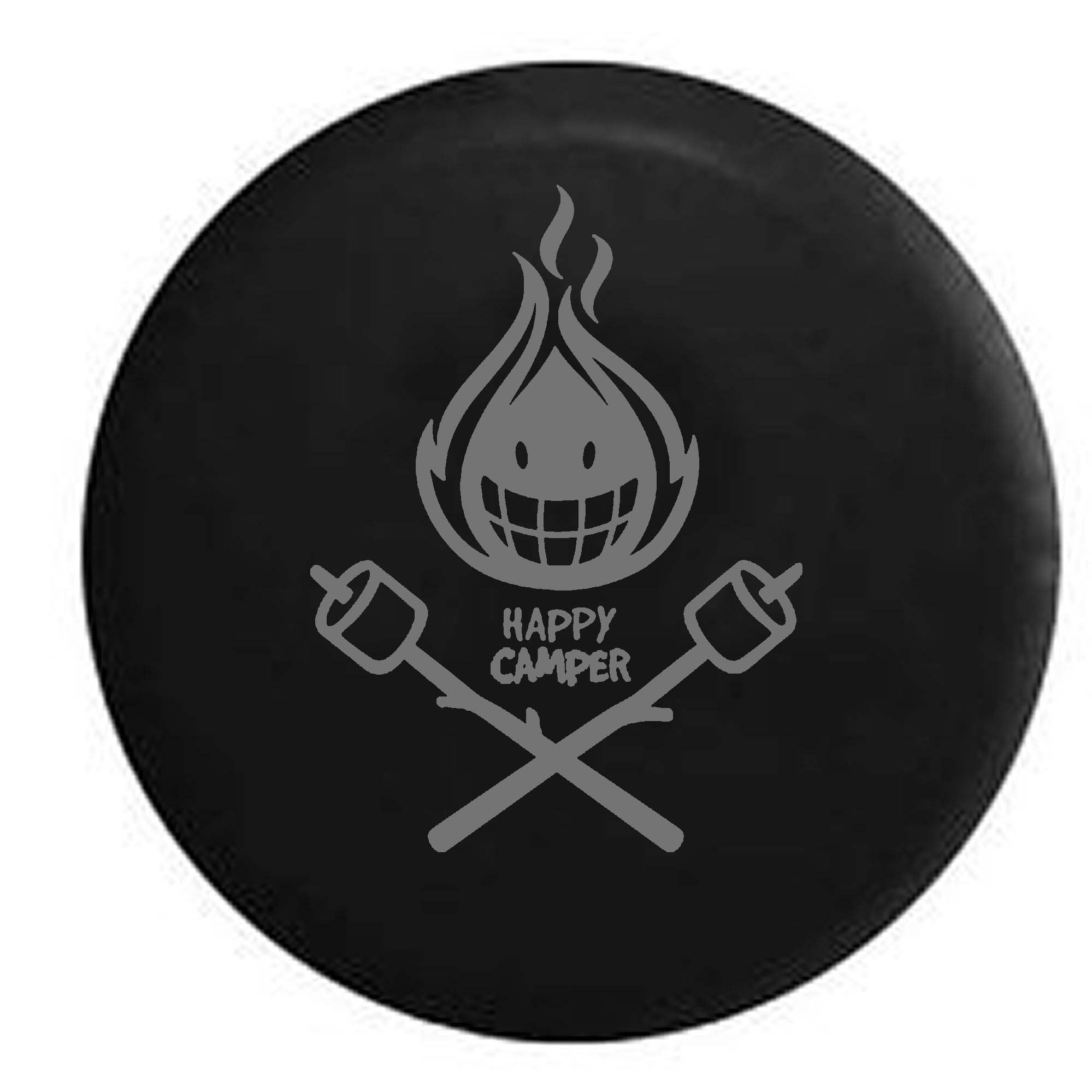 Pike Outdoors Stealth Happy Camper Roasted Marshmallow RV Trailer Spare Tire Cover - Black 27.5 Inch for Camping, Road Trips & Outdoor Adventures